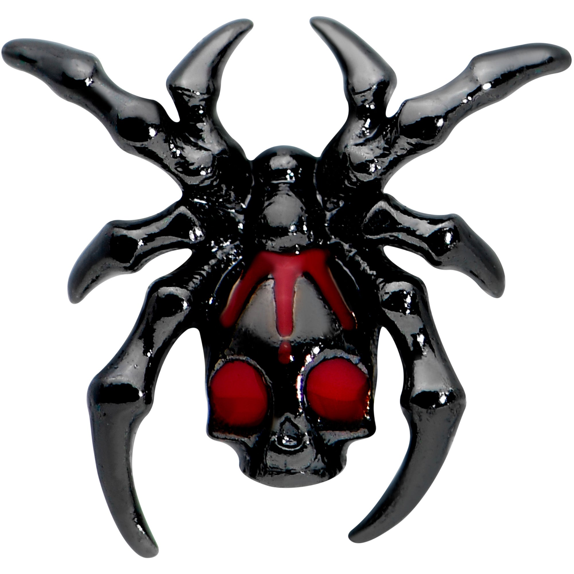 16 Gauge 5/16 Red Gem Black Spider Skull Halloween Labret Monroe Tragus