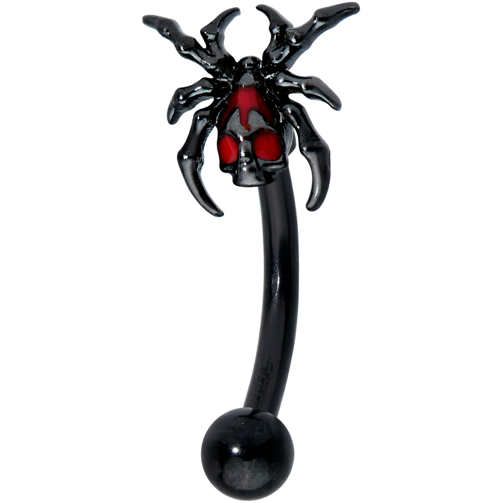 16G 5/16 Red Gem Black Spider Skull Halloween Curved Eyebrow Ring