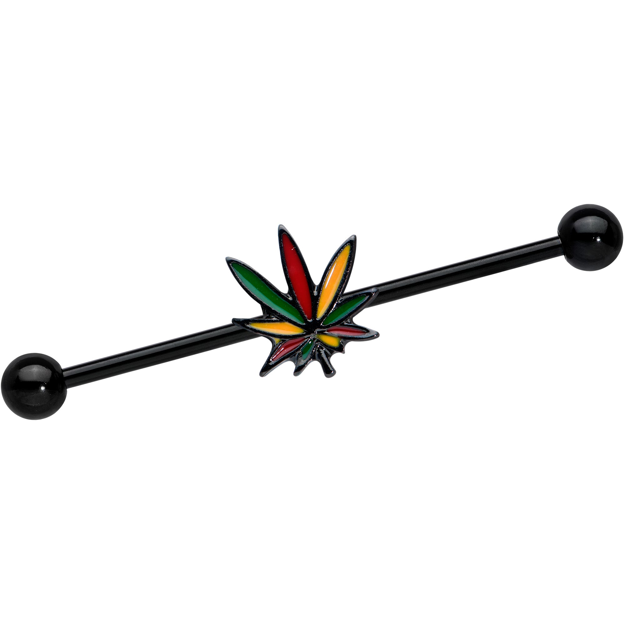 14G Black Multicolor Weed Pot Leaf Industrial Barbell 38mm
