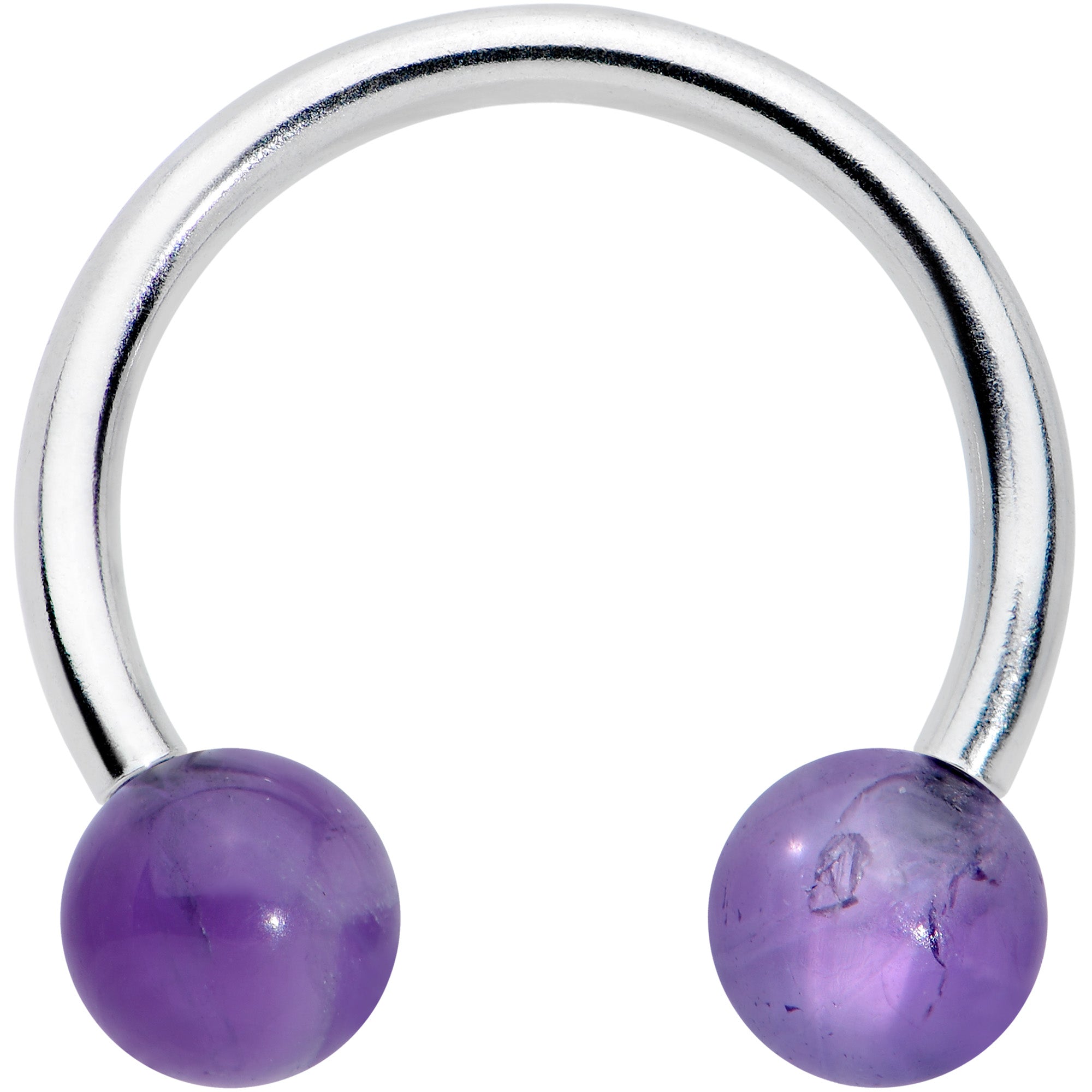 16G 3/8  Purple Stone Ball End Internally Threaded Horseshoe