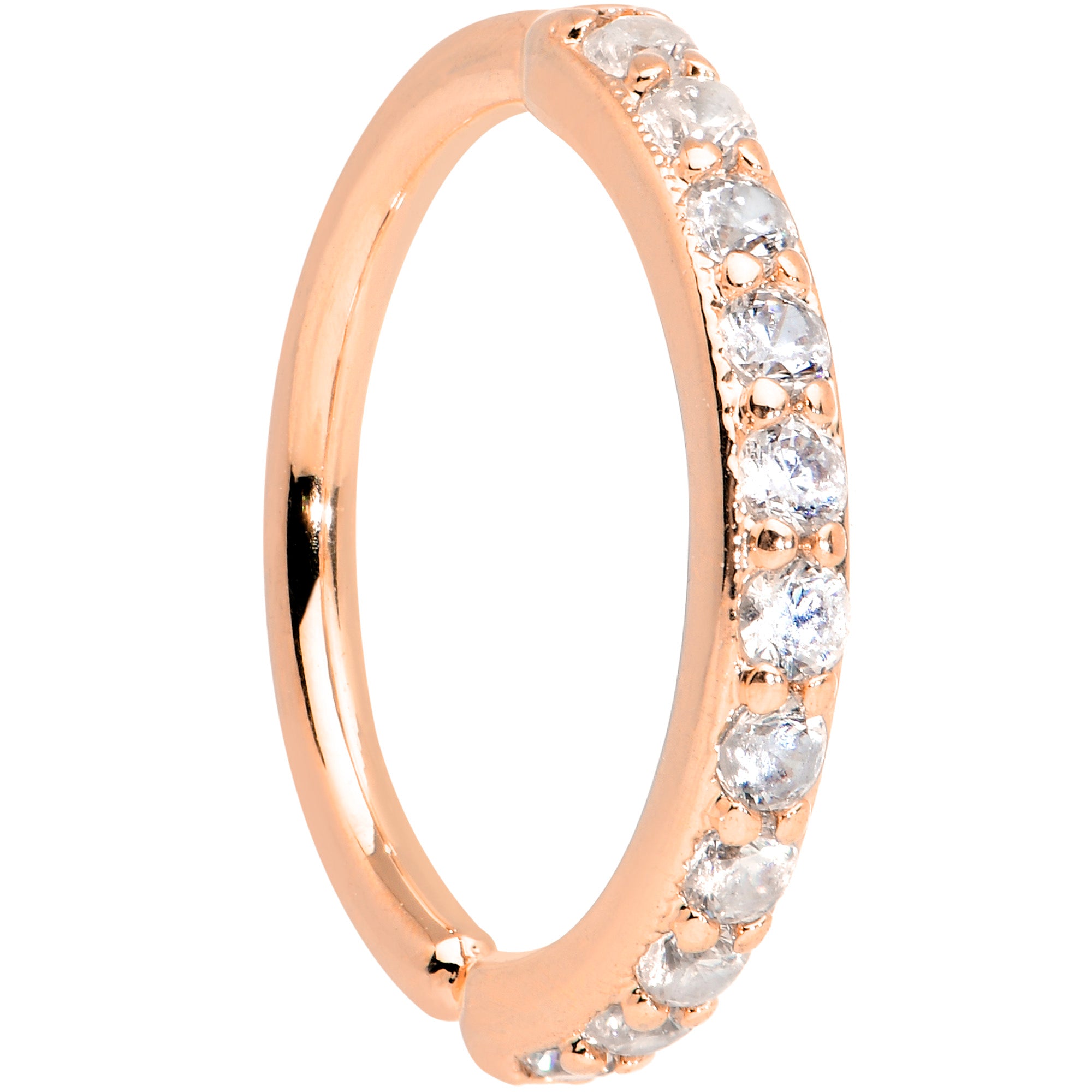 16G 3/8 Clear CZ Gem Rose Gold Tone Forward Facing Closure Ring