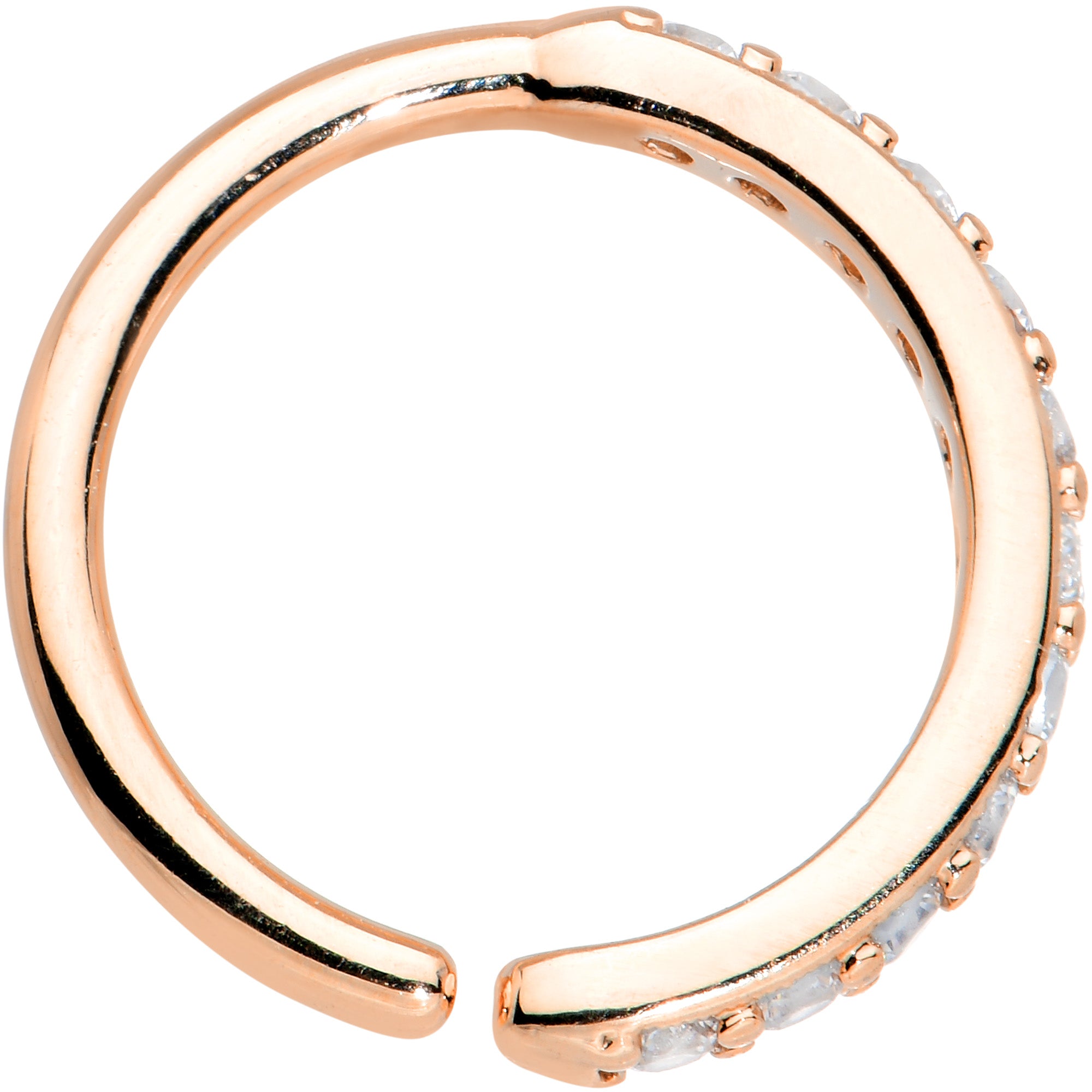 16G 3/8 Clear CZ Gem Rose Gold Tone Forward Facing Closure Ring