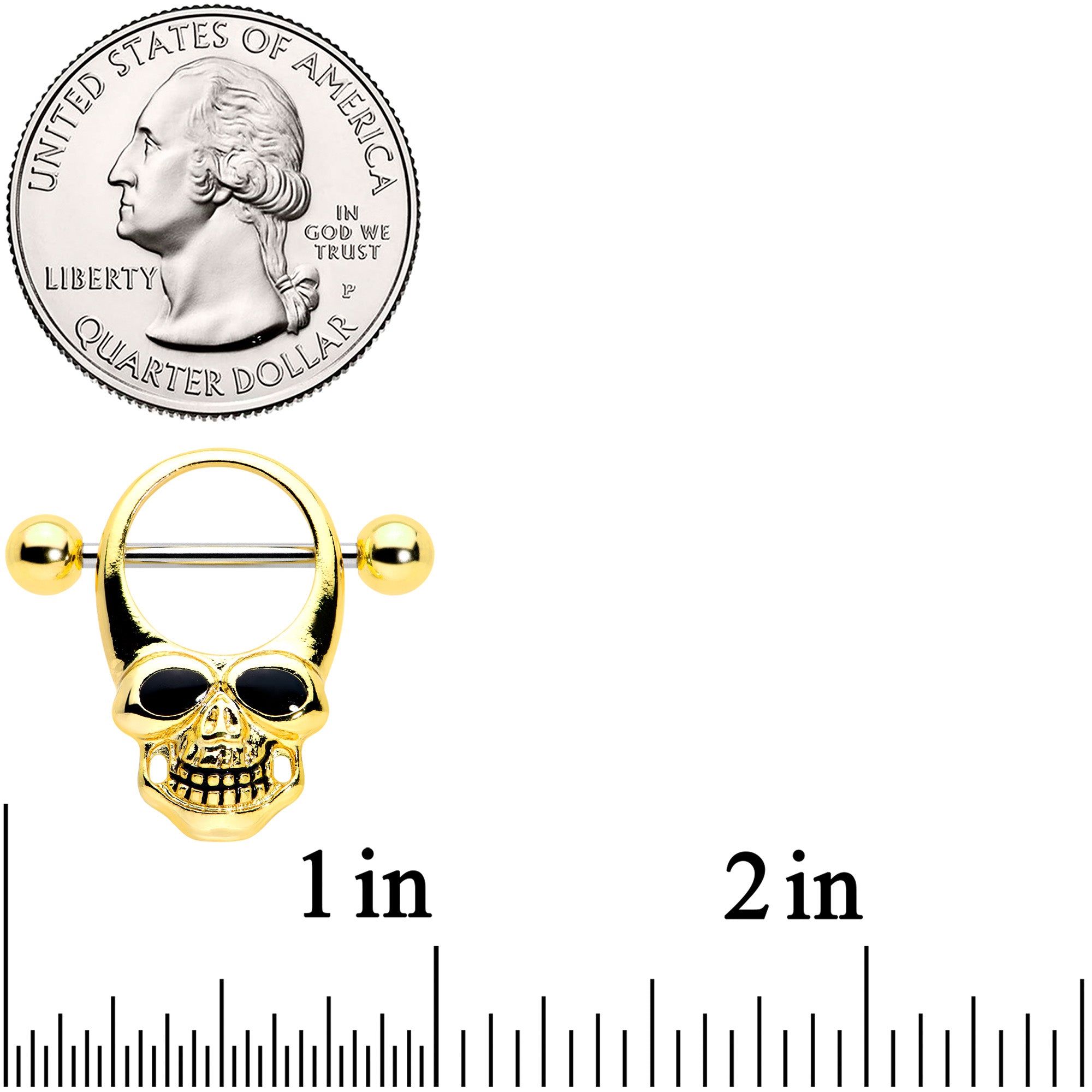 14 Gauge 1/2 Gold Tone Grinning Skull Nipple Shield Set