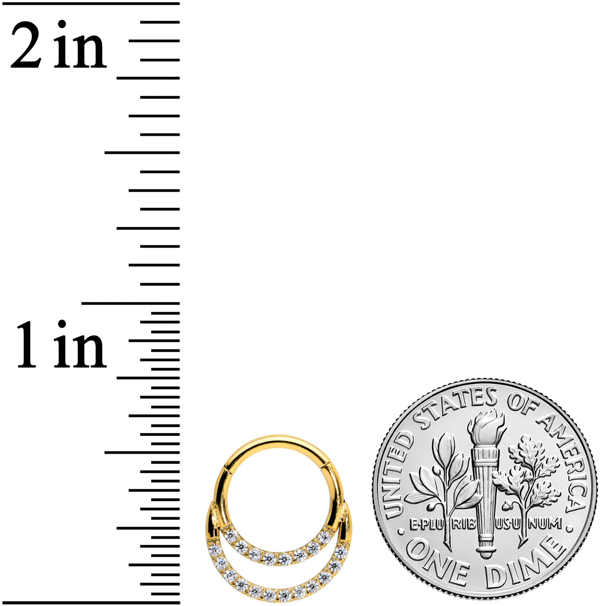 16G 5/16 Clear CZ Gem Gold Tone Double Row Hinged Segment Ring