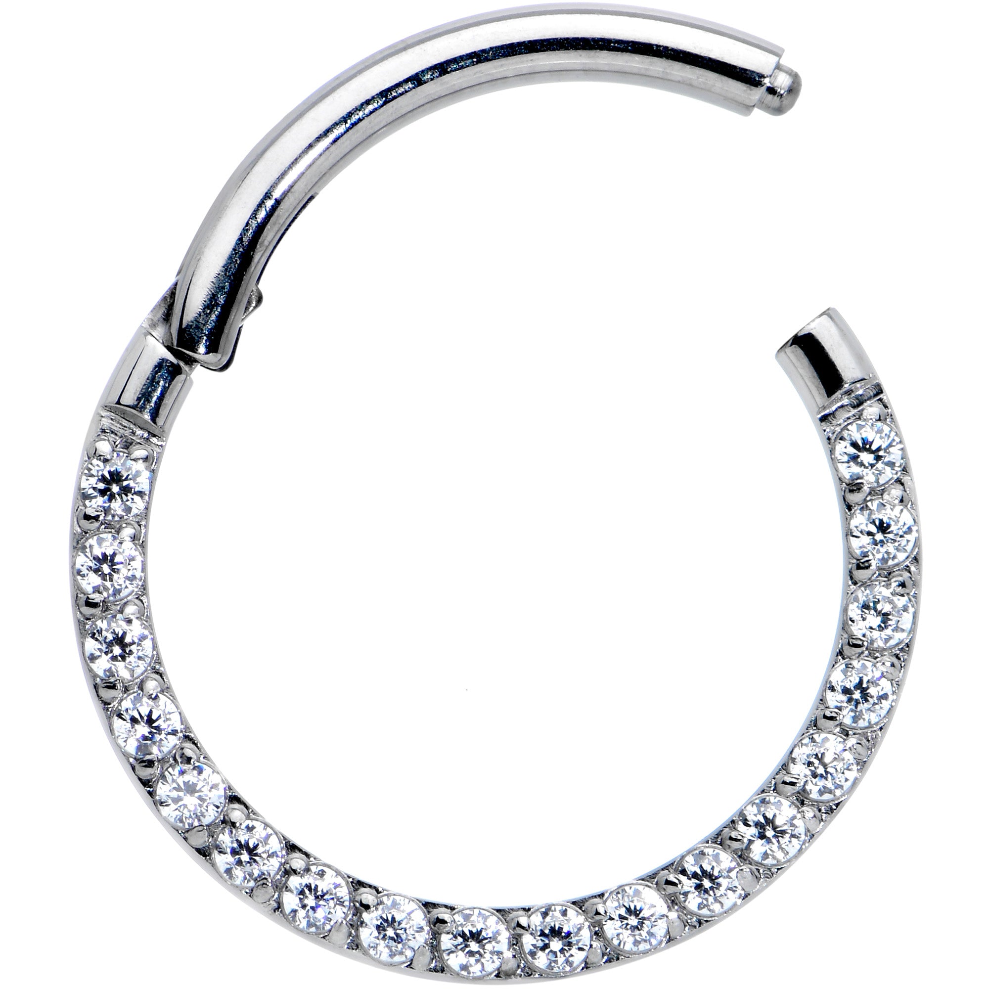 16G 3/8 Clear CZ Gem G23 Titanium Paved Hinged Segment Ring