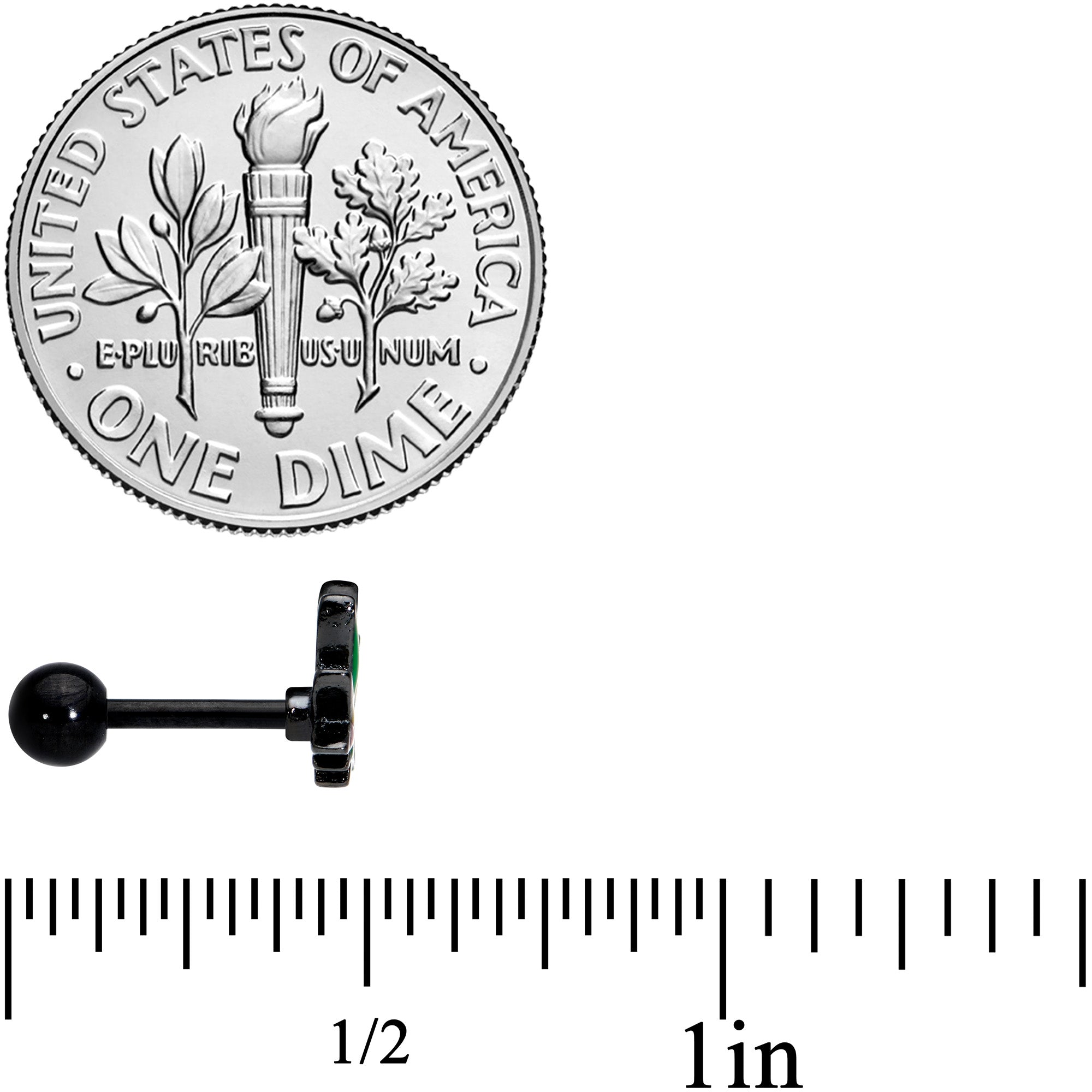 16G 1/4 Black Multicolor Pot Leaf Cartilage Tragus Earring