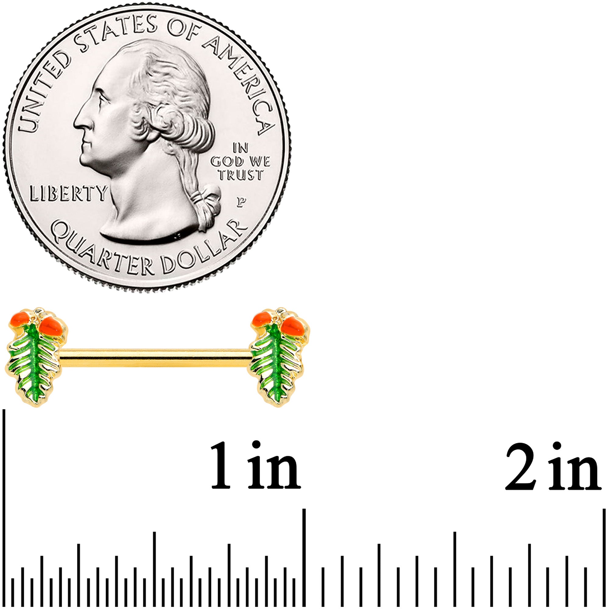 14G 11/16 Gold Hue Acorn Pine Cone Autumn Barbell Nipple Ring Set