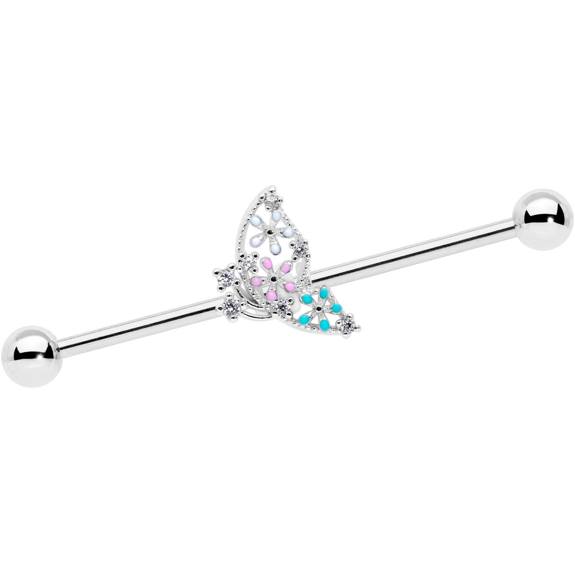 14G Clear CZ Gem Abstract Butterfly Industrial Barbell 38mm
