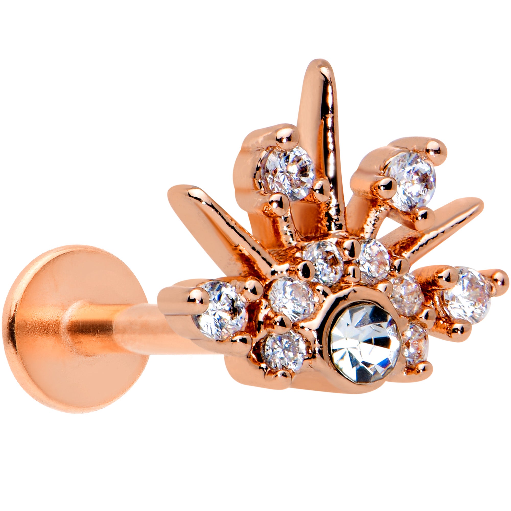 16G 5/16 Clear CZ Gem Rose Gold Tone Abstract Crown Labret Tragus