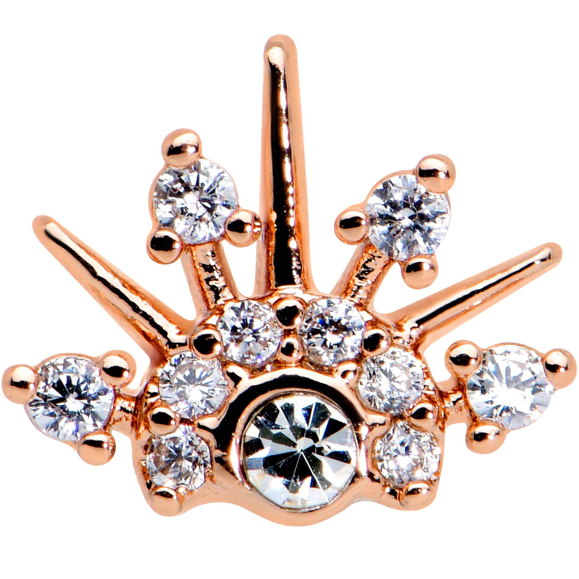 16G 5/16 Clear CZ Gem Rose Gold Tone Abstract Crown Labret Tragus