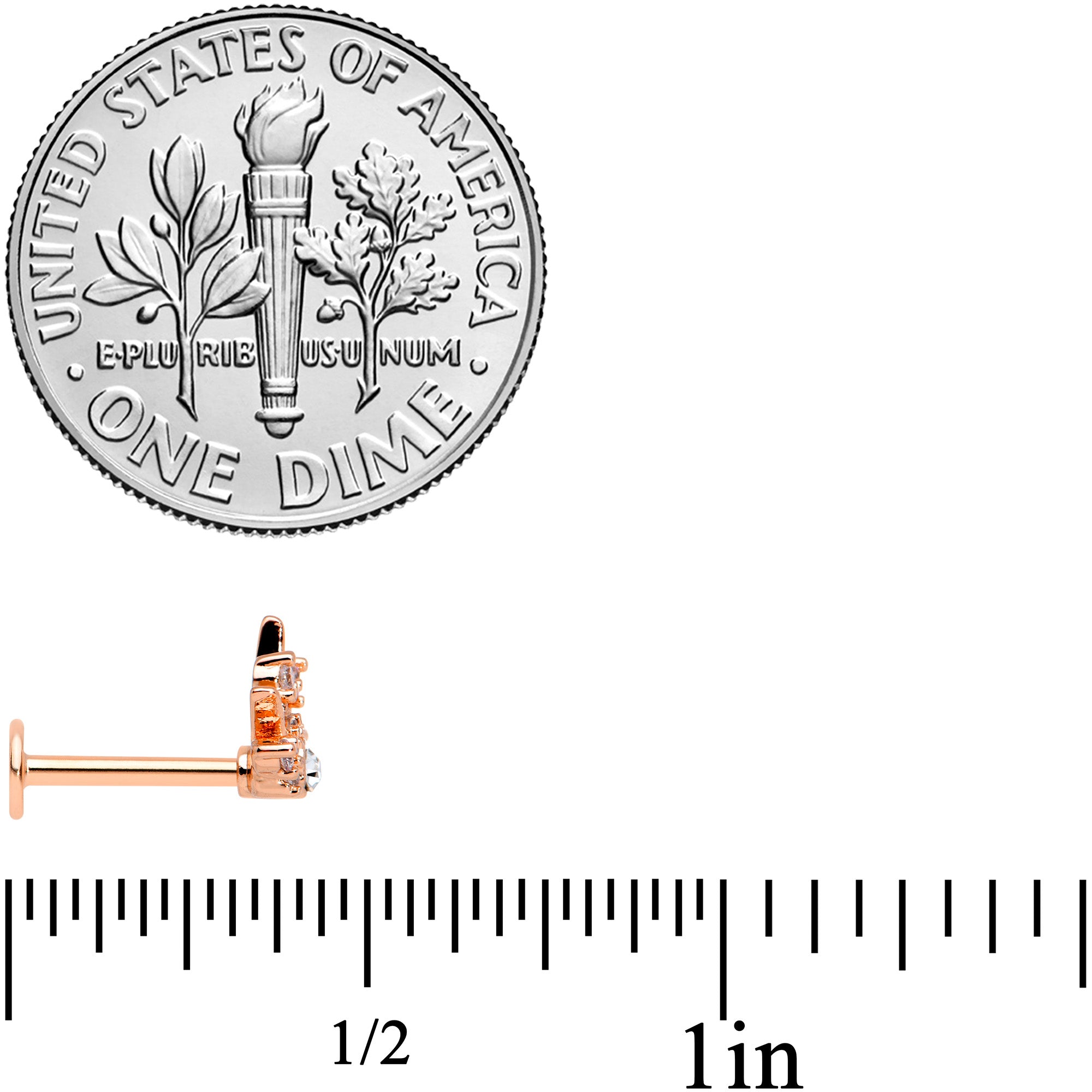 16G 5/16 Clear CZ Gem Rose Gold Tone Abstract Crown Labret Tragus