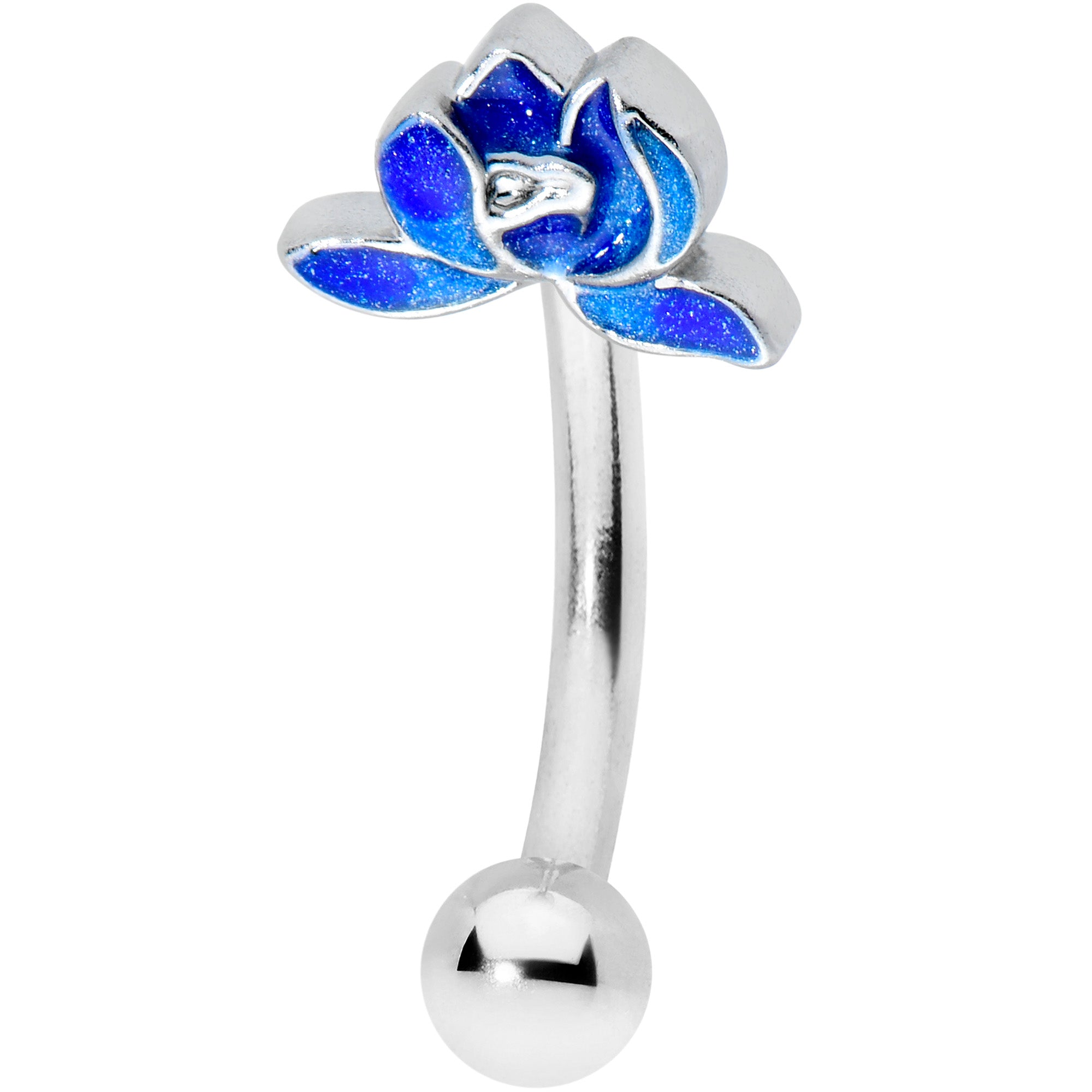 16G 5/16 Lovely Blue Lotus Flower Curved Eyebrow Ring