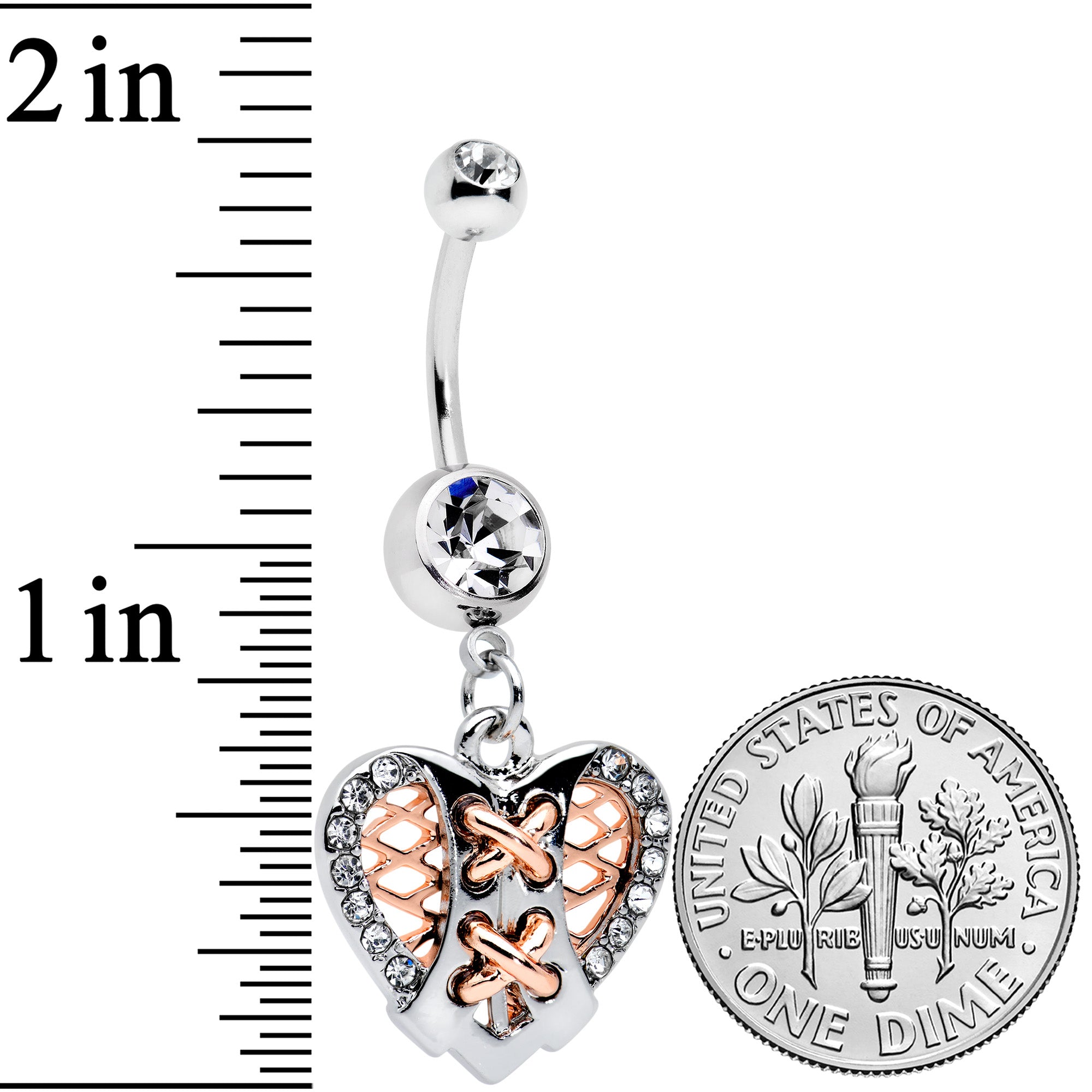 Clear CZ Gem Tie Me Up Corset Heart Valentines Day Dangle Belly Ring