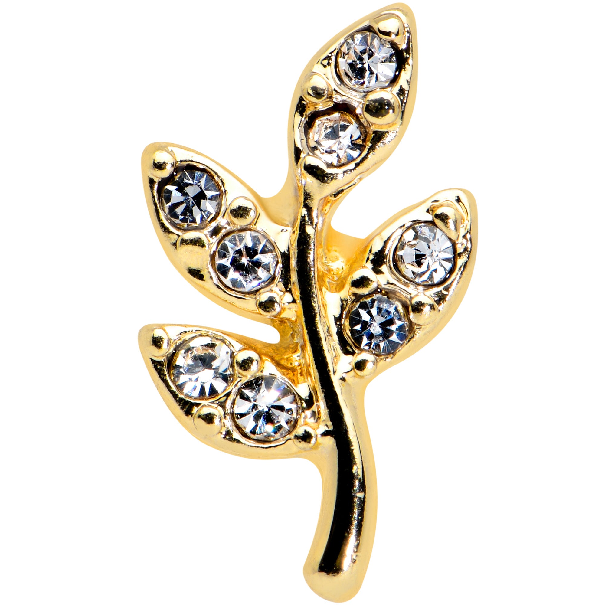 16G 1/4 Clear Gem Gold Tone Lush Leaves Cartilage Tragus Earring