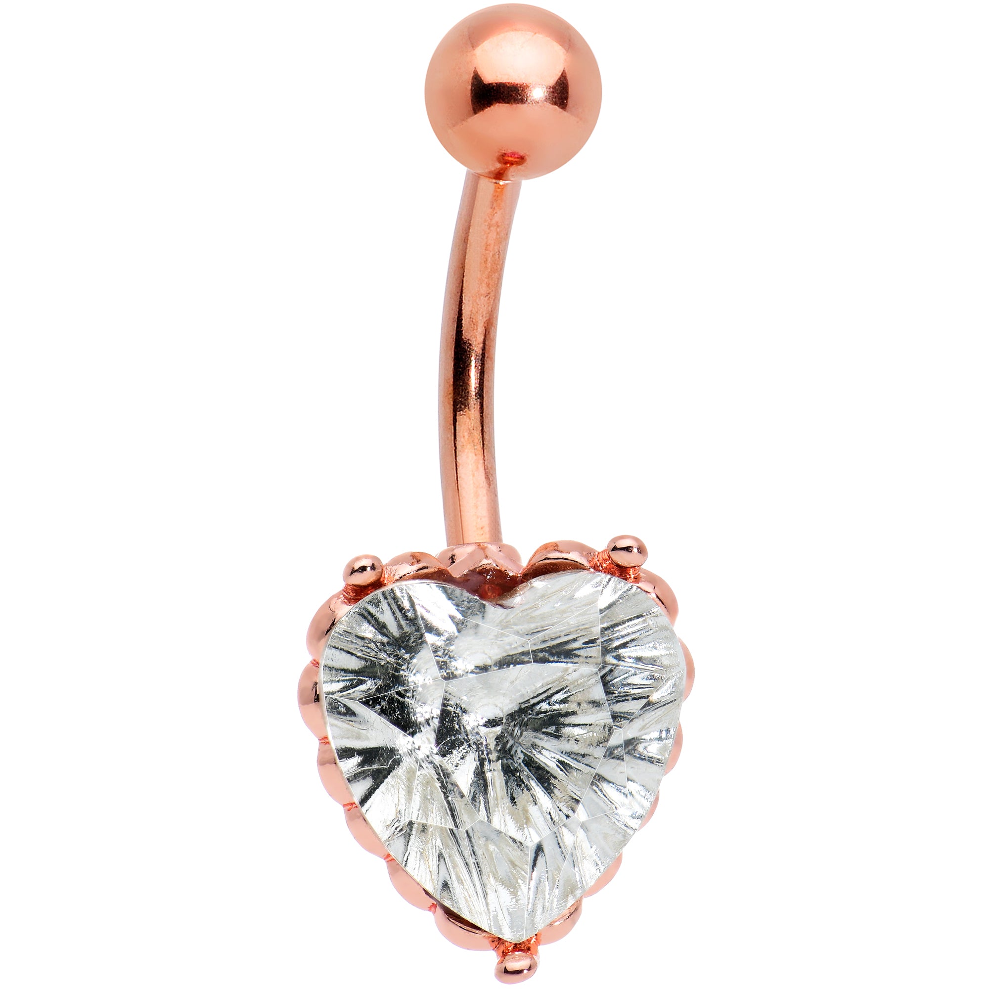 Clear CZ Gem Rose Gold Tone Great Big Heart Valentines Day Belly Ring