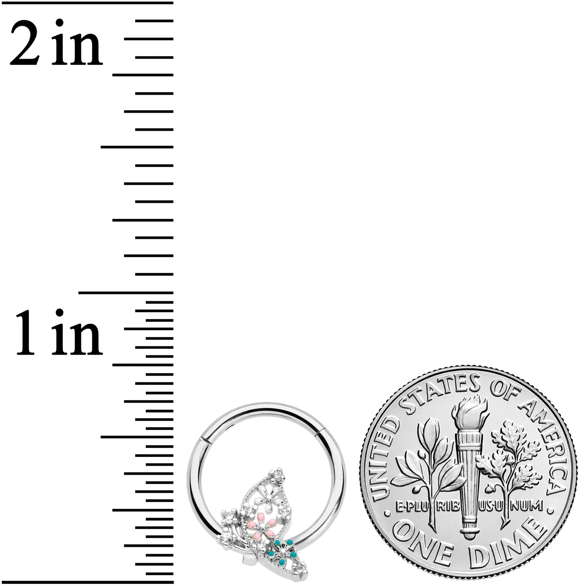 16G 3/8 Clear CZ Gem Abstract Butterfly Hinged Segment Ring