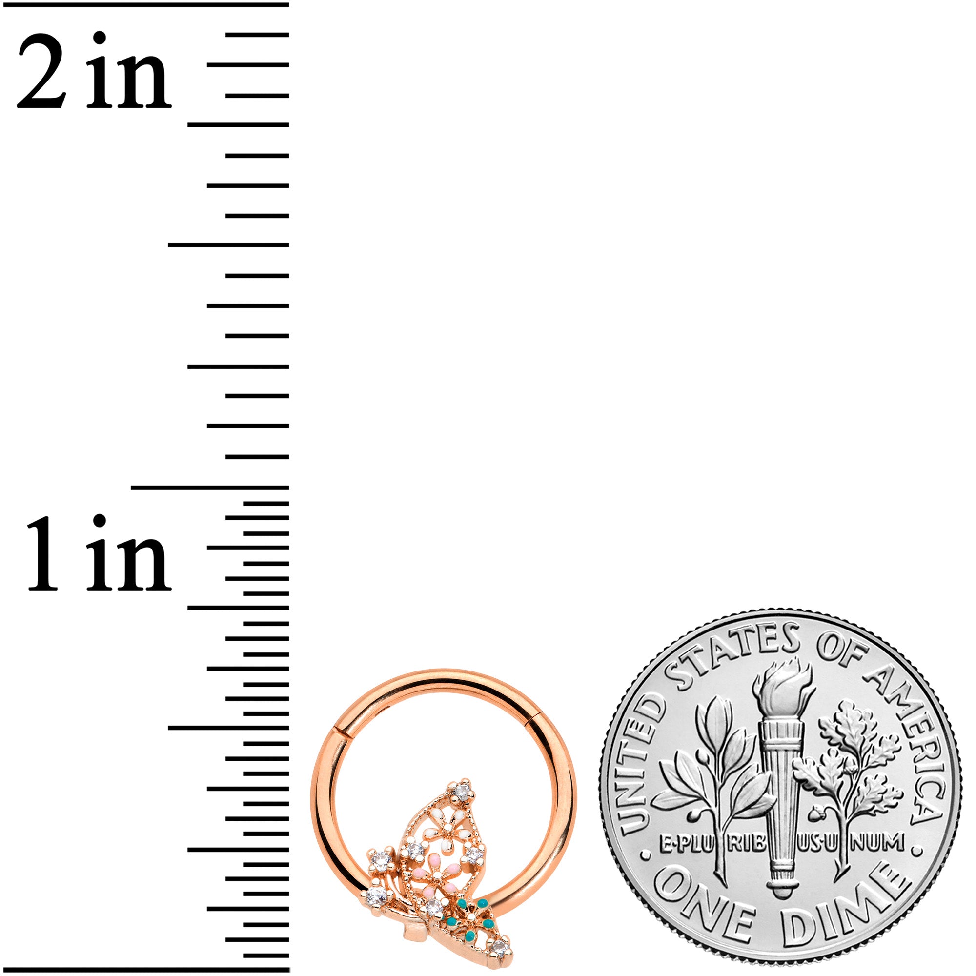 16G 3/8 Clear CZ Gem Rose Gold Tpne Abstract Hinged Segment Ring