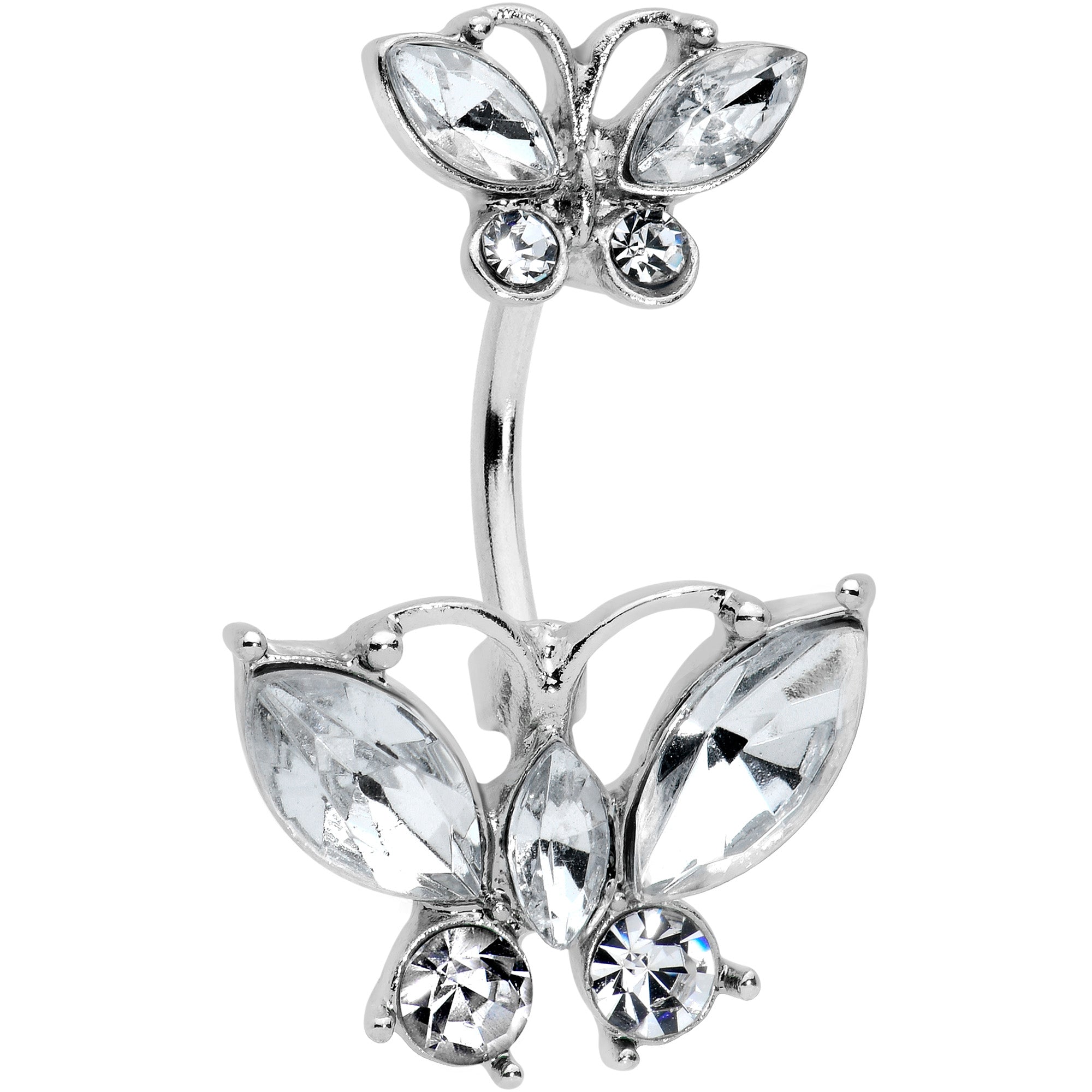 Clear Gem Double Butterfly Double Mount Belly Ring