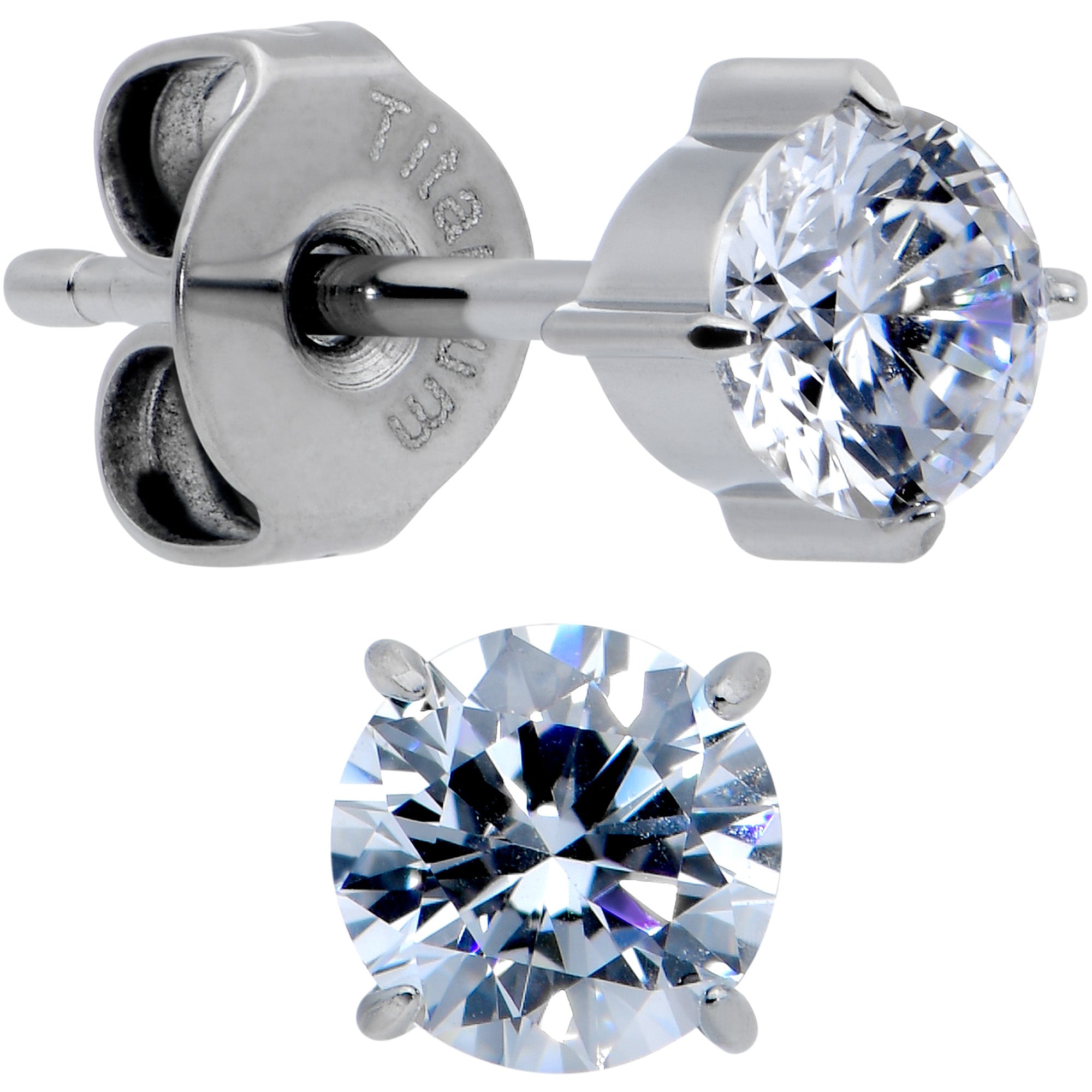 20G Clear CZ Gem 4mm G23 Titanium Post Stud Earrings