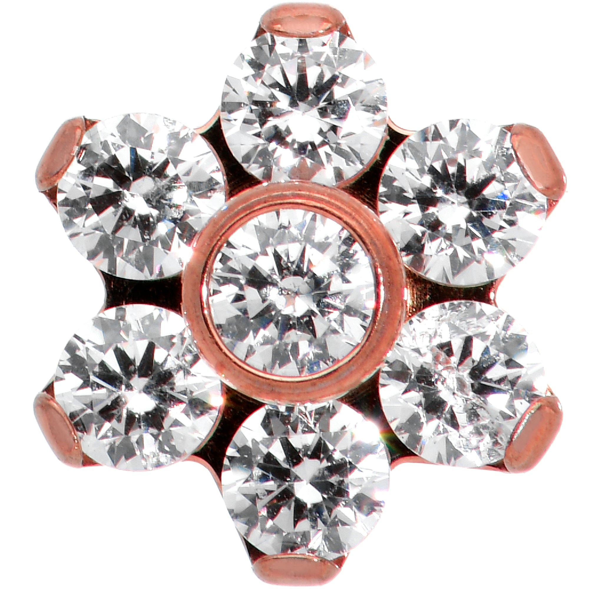 16G 1/4 Clear CZ Gem Rose Gold Tone G23 Titanium Flower Labret