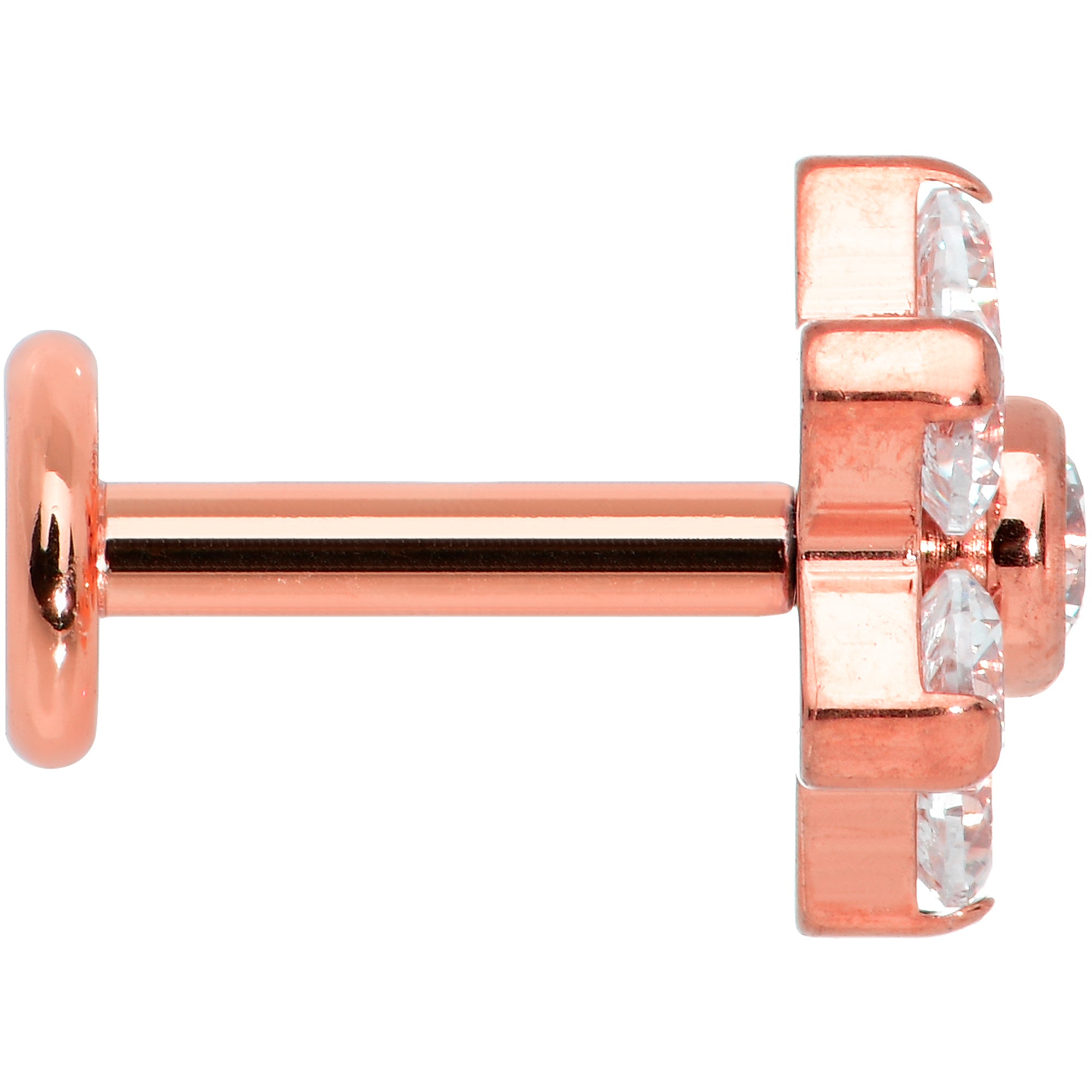16G 1/4 Clear CZ Gem Rose Gold Tone G23 Titanium Flower Labret