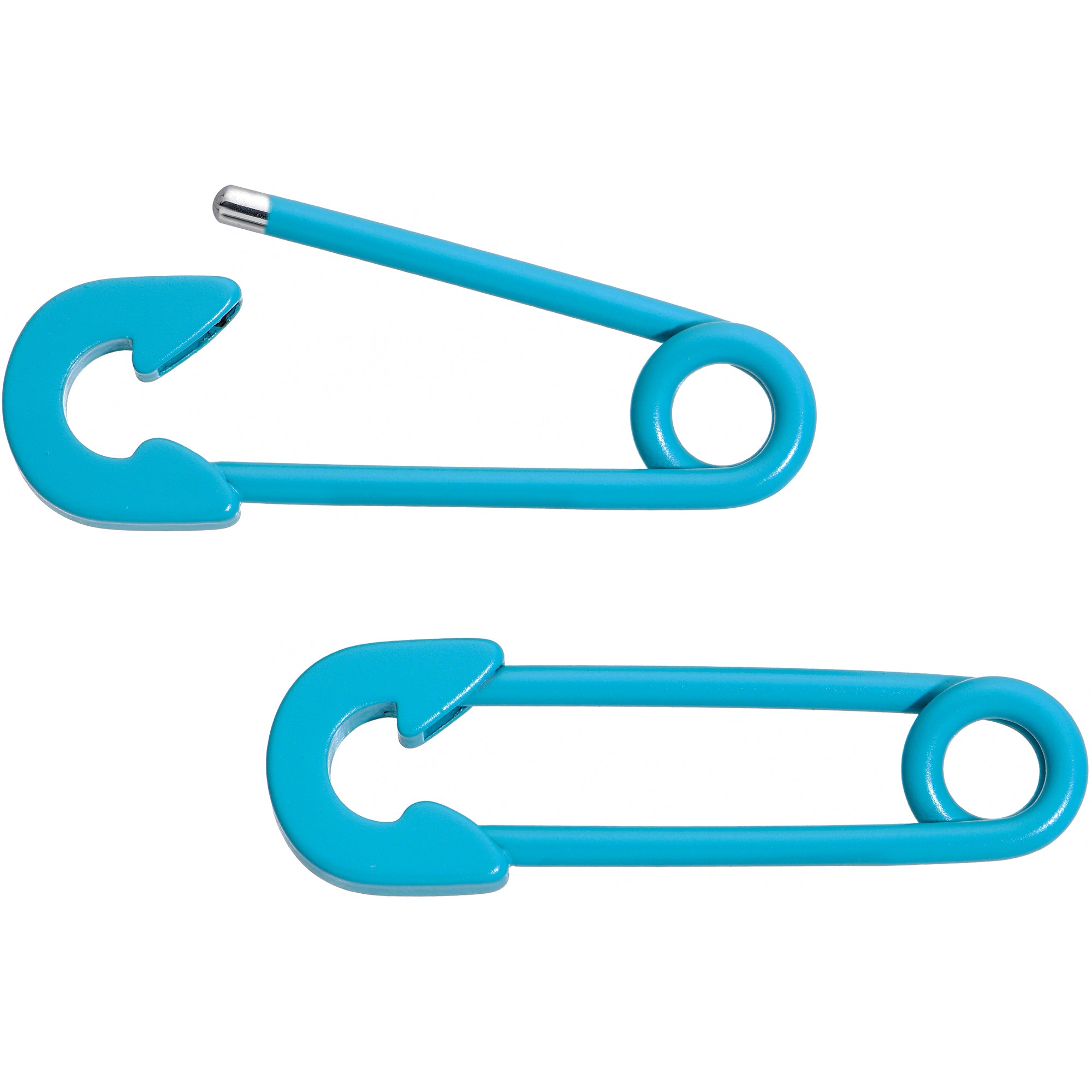 14 Gauge 3/4 Teal Matte Punk Rock Safety Pin Barbell Nipple Ring Set