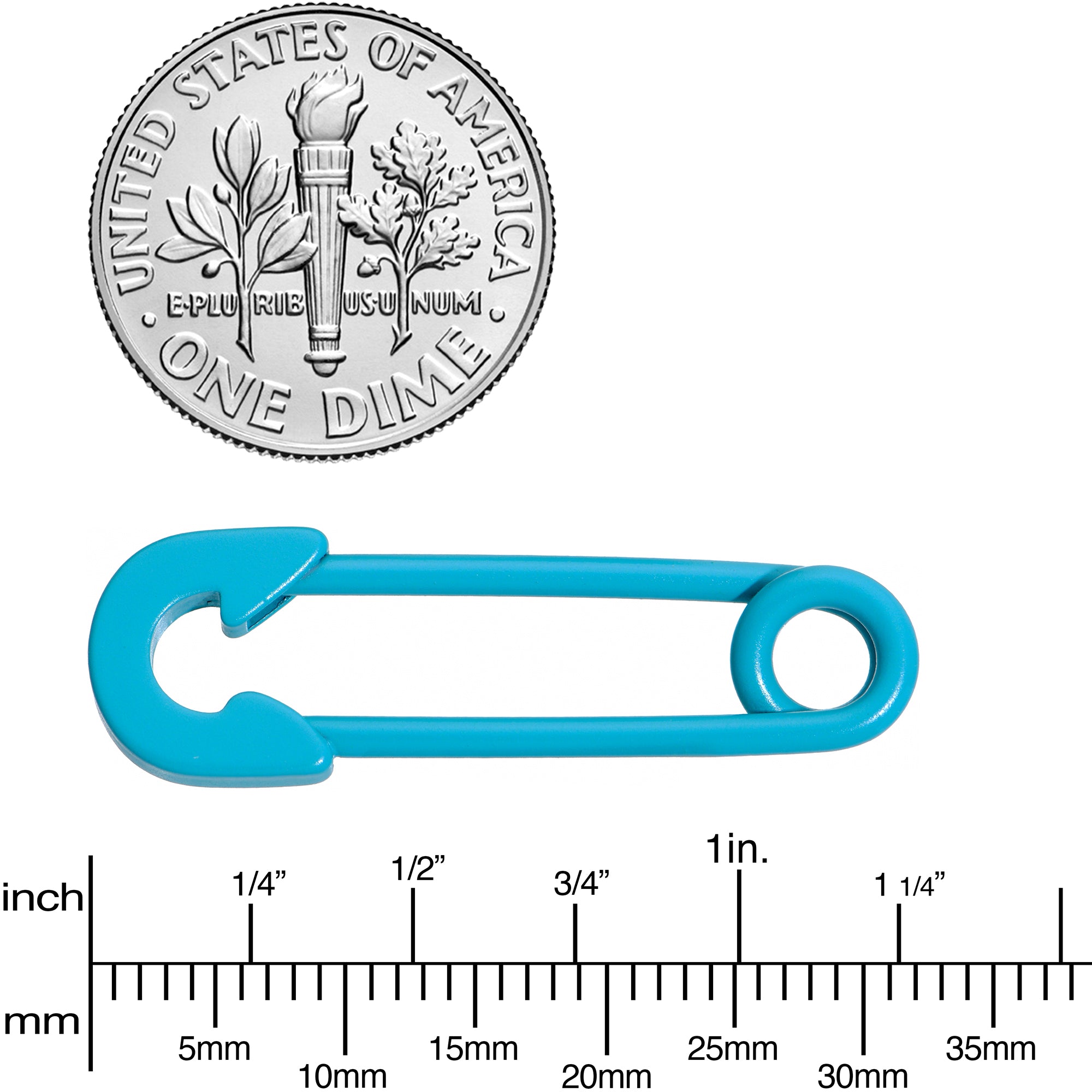 14G 3/4 Teal Matte Punk Rock Safety Pin Barbell Nipple Ring Set