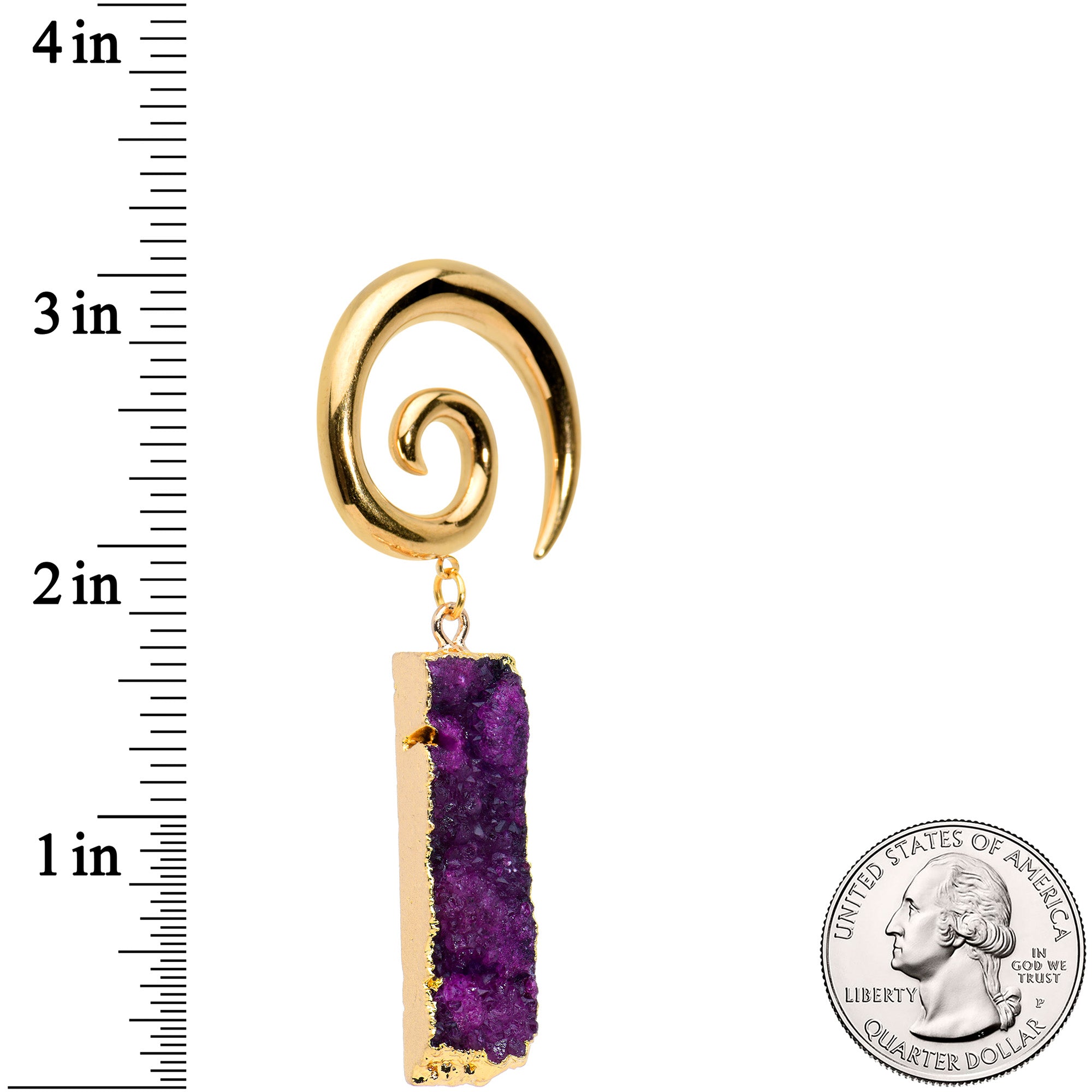 2 Gauge Purple Druzy Stone Rectangle Spiral Taper Ear Weights