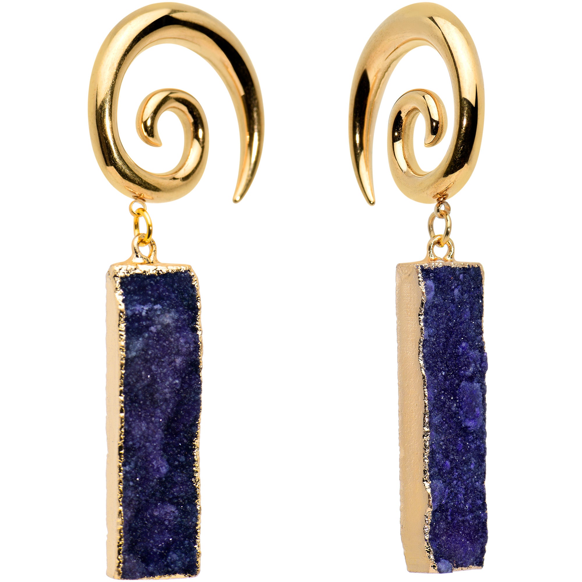 2G Blue Druzy Stone Rectangle Spiral Taper Ear Weights