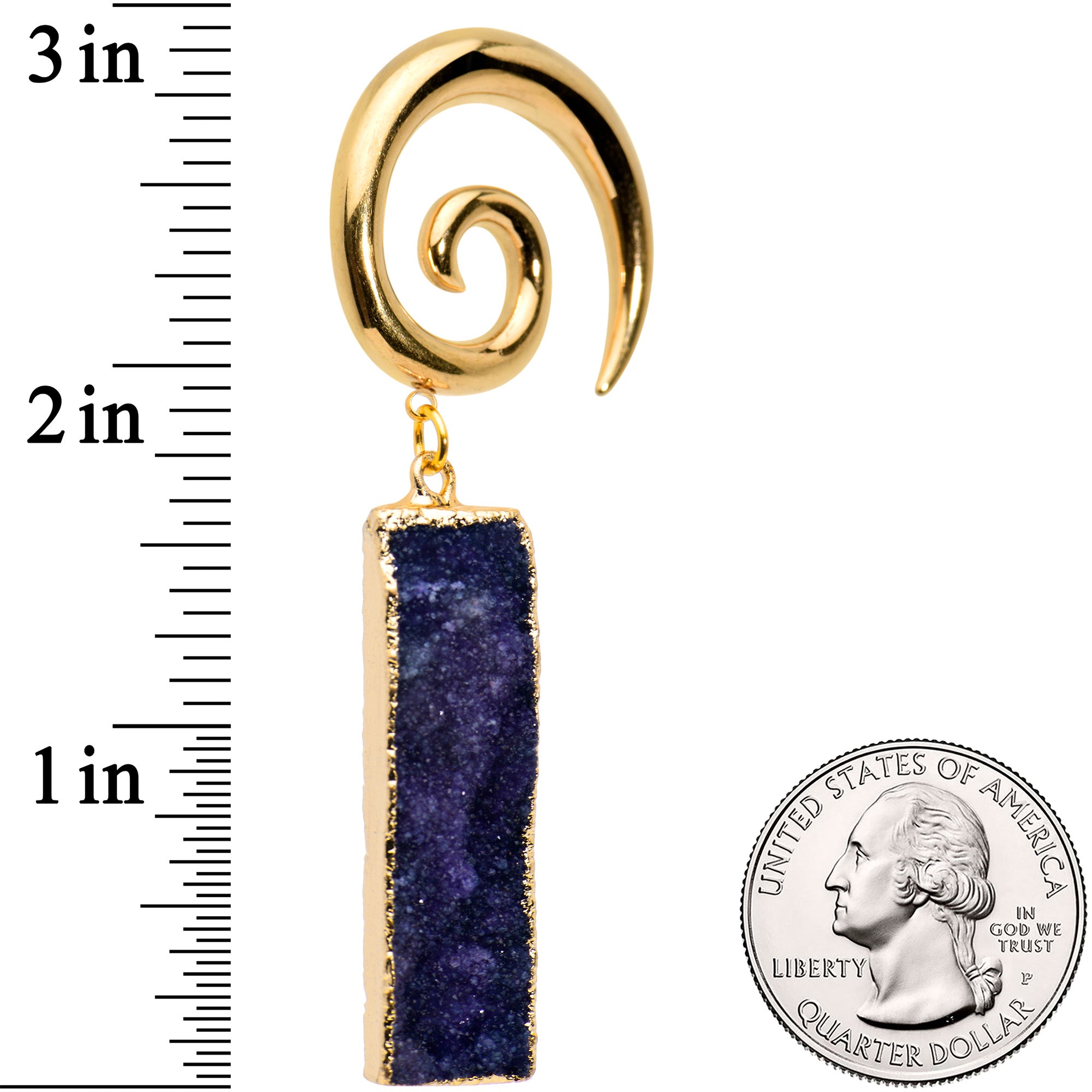 2 Gauge Blue Druzy Stone Rectangle Spiral Taper Ear Weights