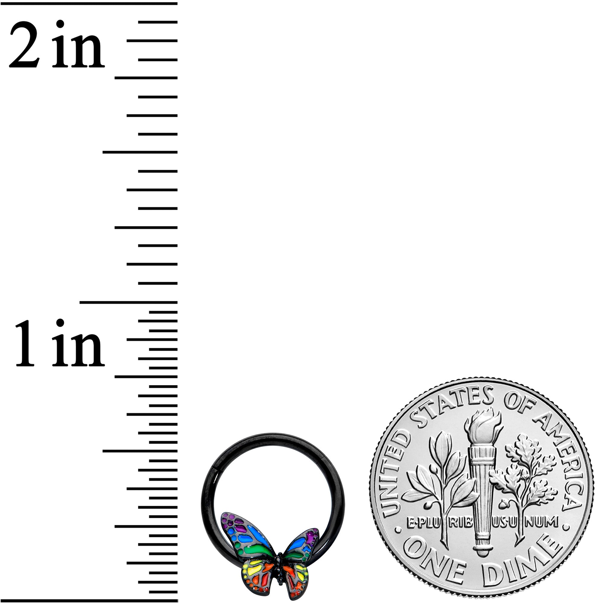16 Gauge 3/8 Black Rainbow Pride Butterfly Hinged Segment Ring