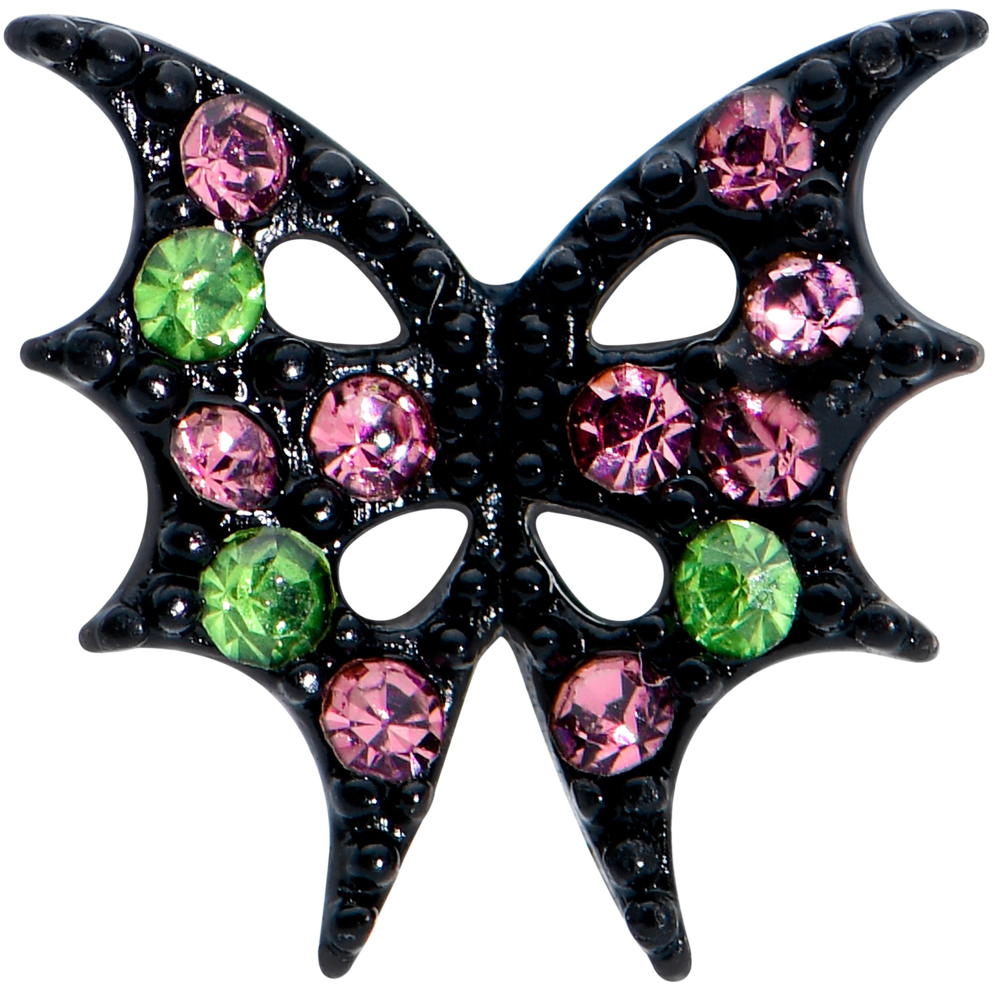 16G 1/4 Pink Green Gem Black Bat Wings Halloween Cartilage Tragus