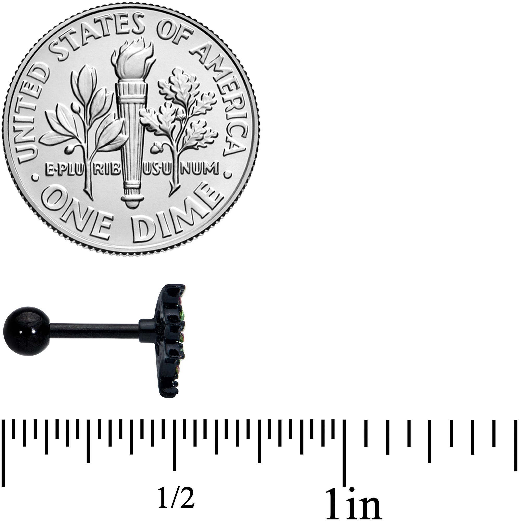 16G 1/4 Pink Green Gem Black Bat Wings Halloween Cartilage Tragus