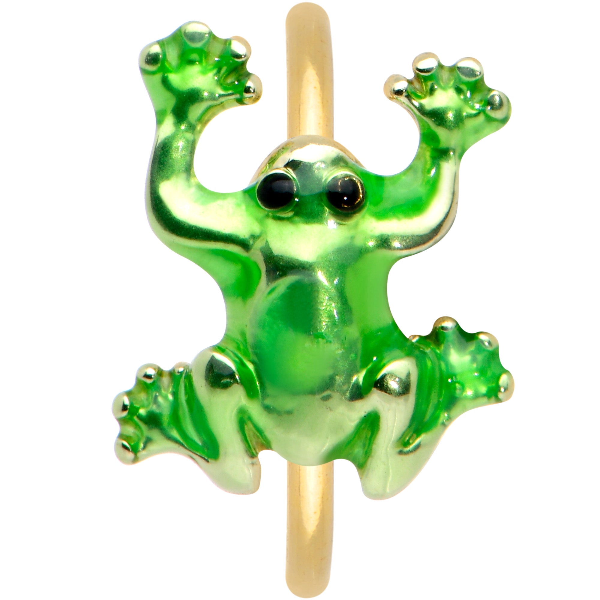 20 Gauge 5/16 Gold Tone Green Tree Frog Nose Hoop