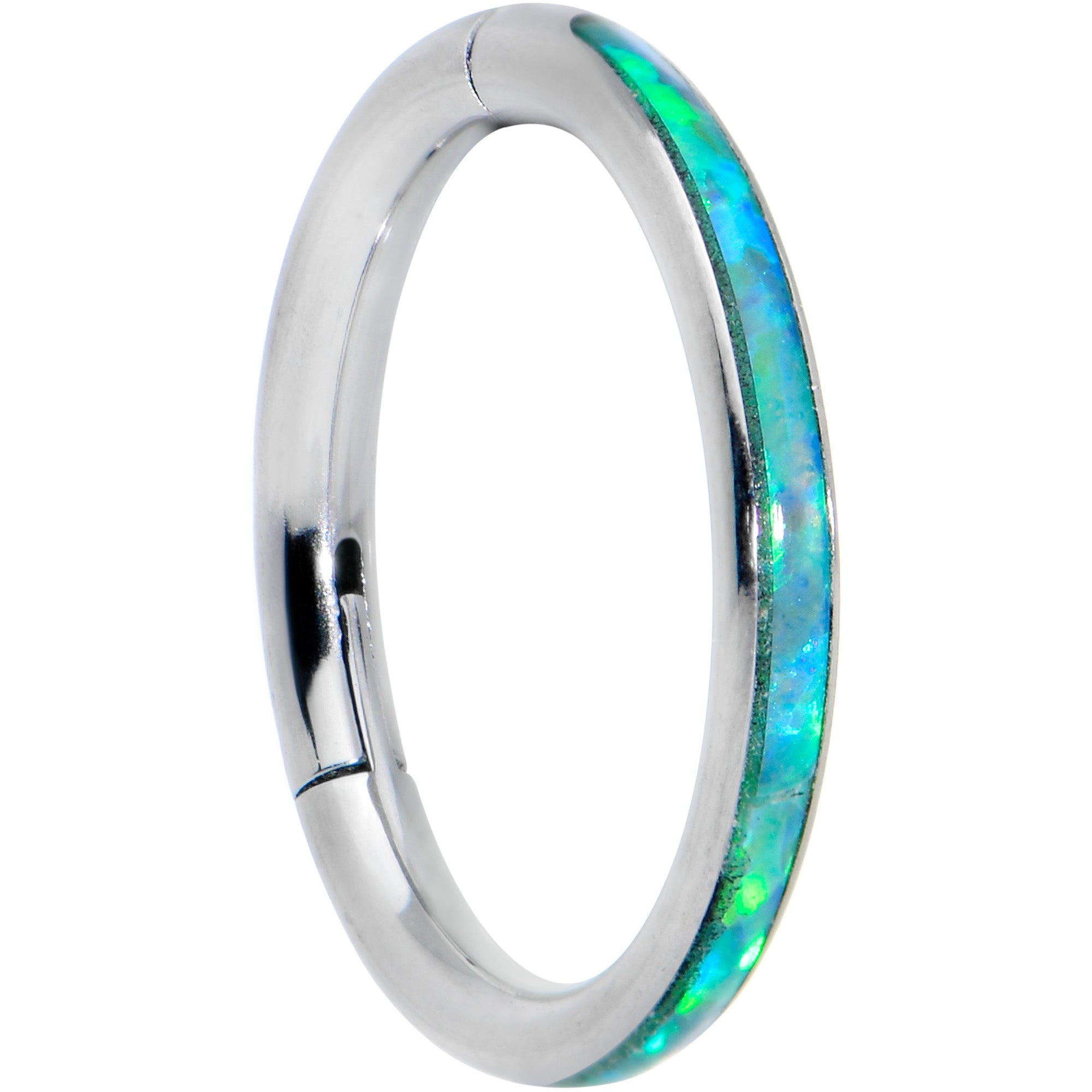 16G 5/16 Green Synthetic Opal Forward Facing Hinged Segment Ring