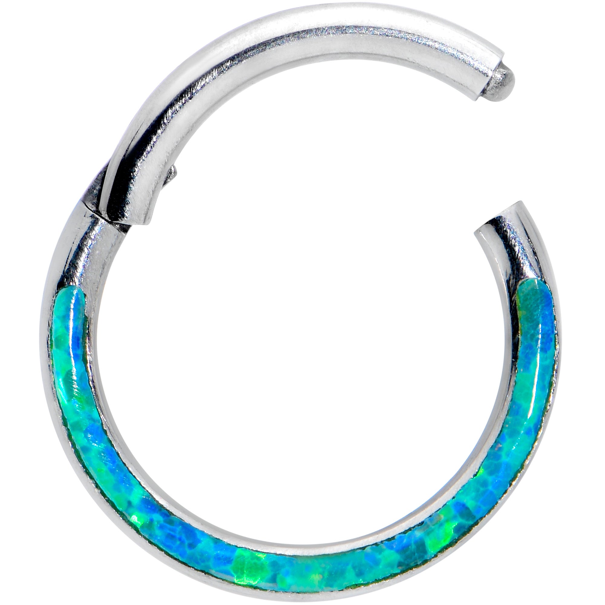 16G 5/16 Green Synthetic Opal Bottom Curve Hinged Segment Ring