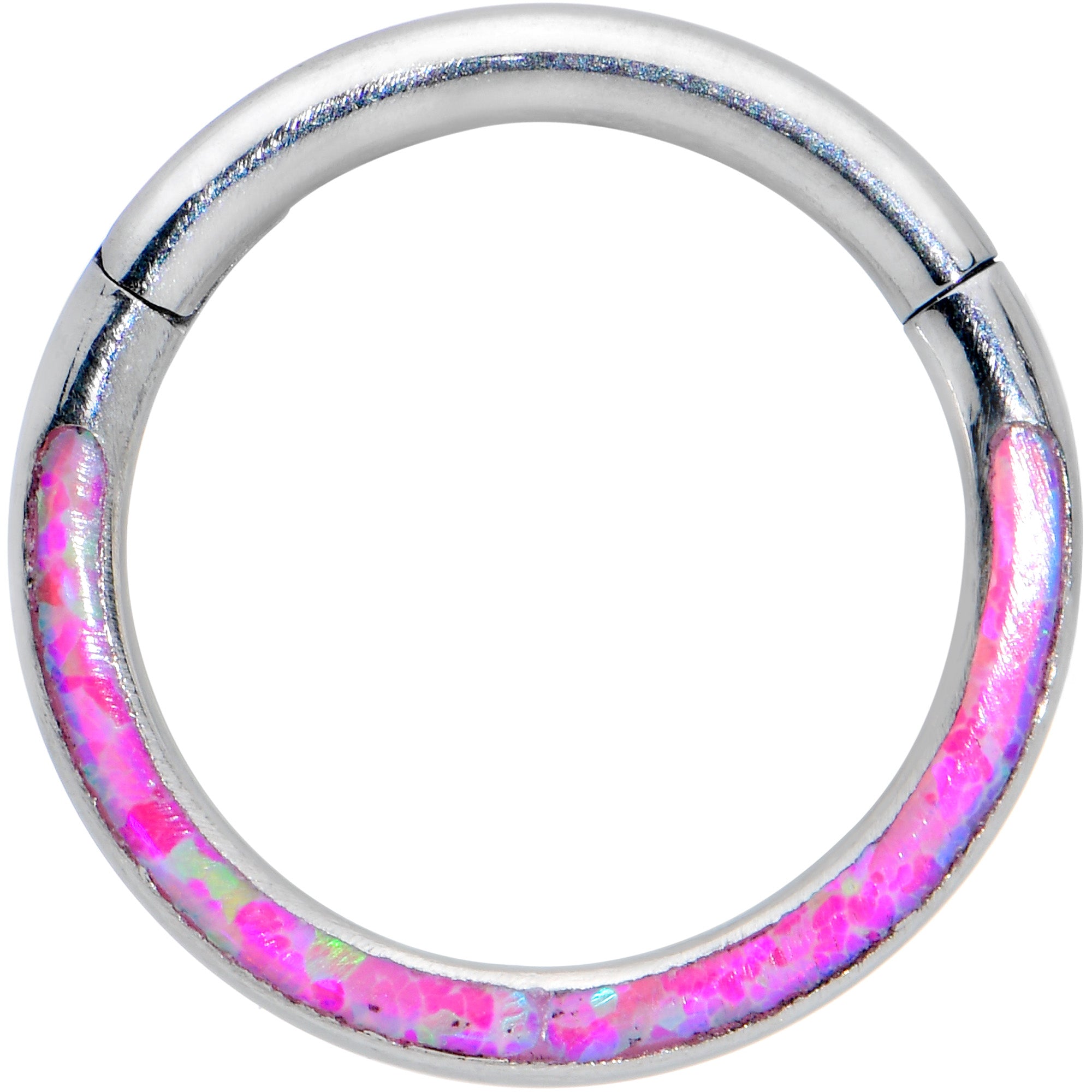 16 Gauge 5/16 Pink Synthetic Opal Bottom Curve Hinged Segment Ring