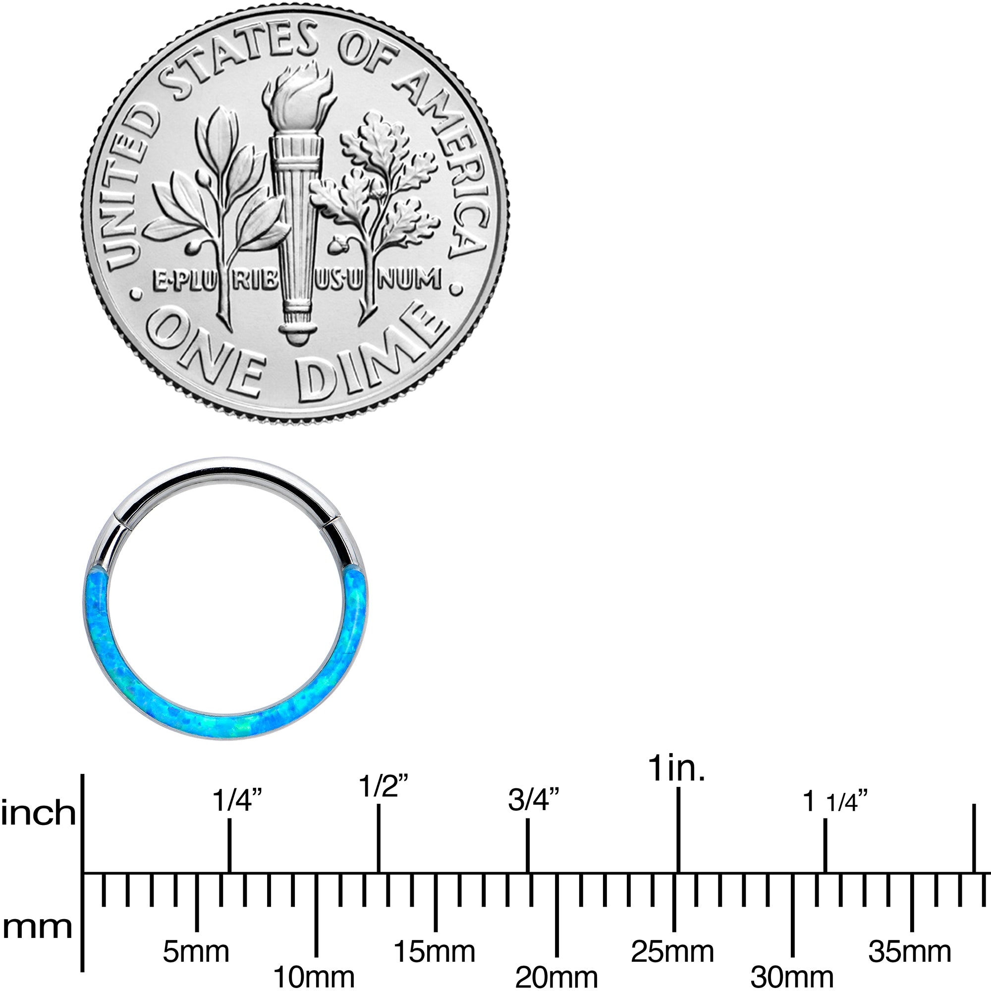 16 Gauge 3/8 Aqua Synthetic Opal Bottom Curve Hinged Segment Ring