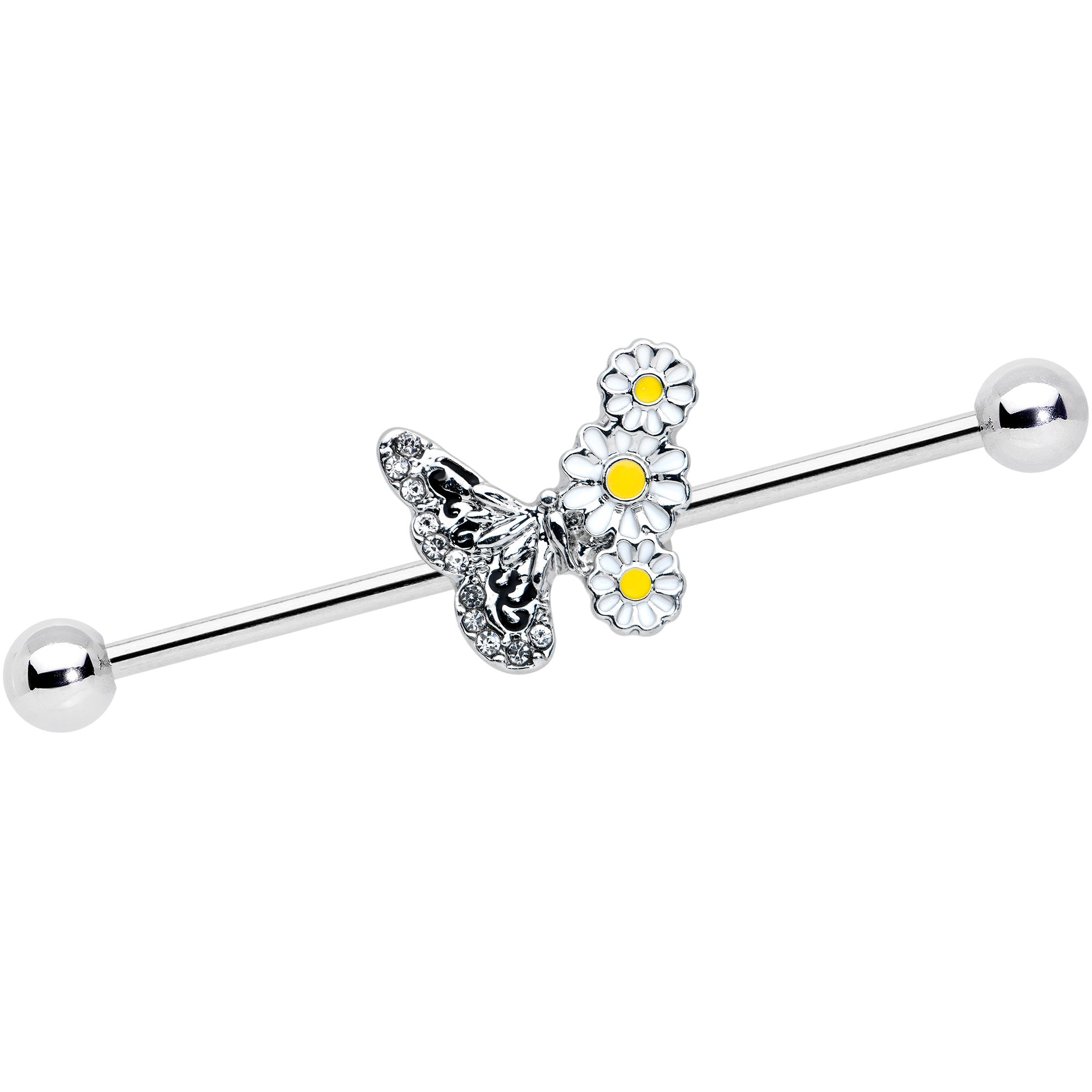 14G Clear Gem Butterfly Daisy Flowers Industrial Barbell 38mm