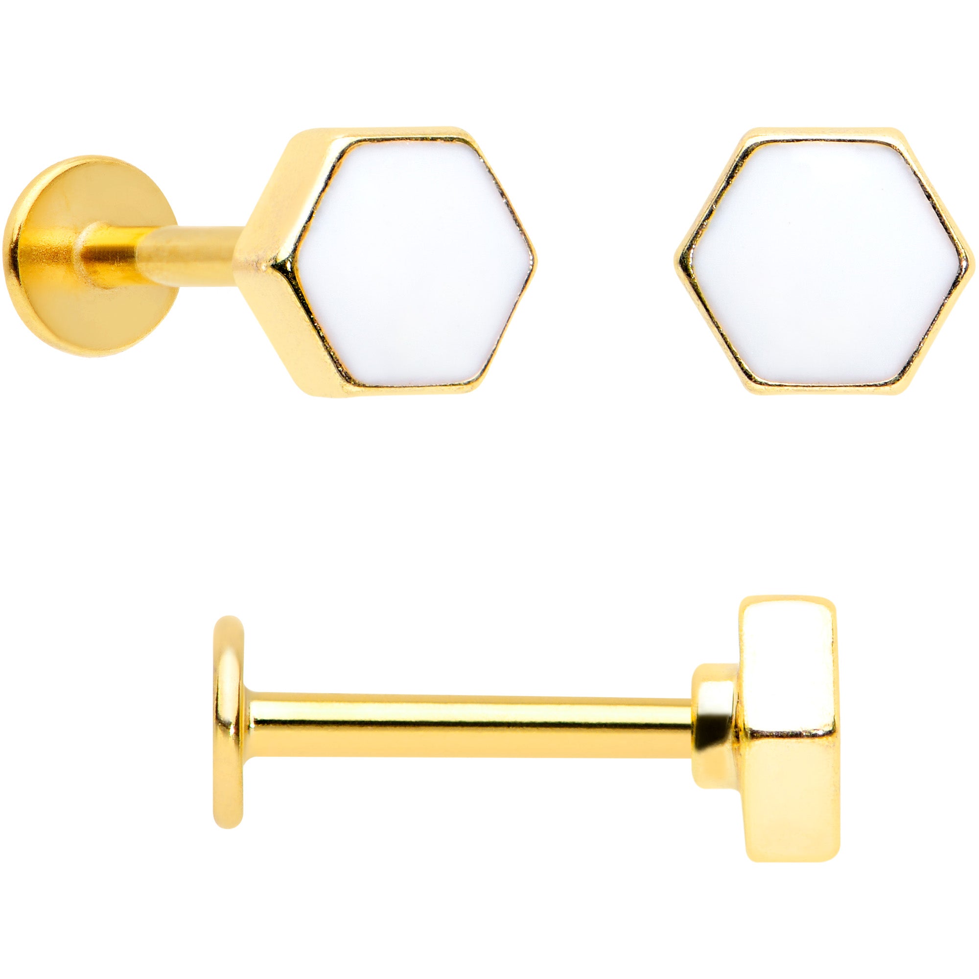 16G 5/16 Black Gem Gold Tone Bee Hive Labret Tragus Curation Set of 3