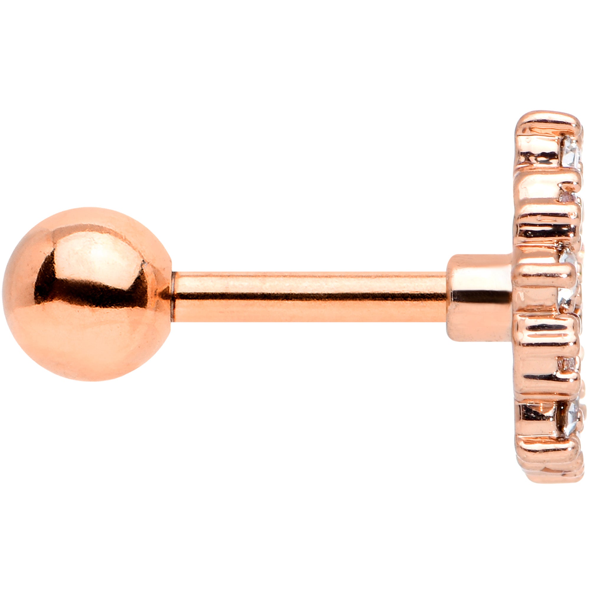 16G 1/4 Clear CZ Gem Rose Gold Tone Geometric Web Tragus Earring