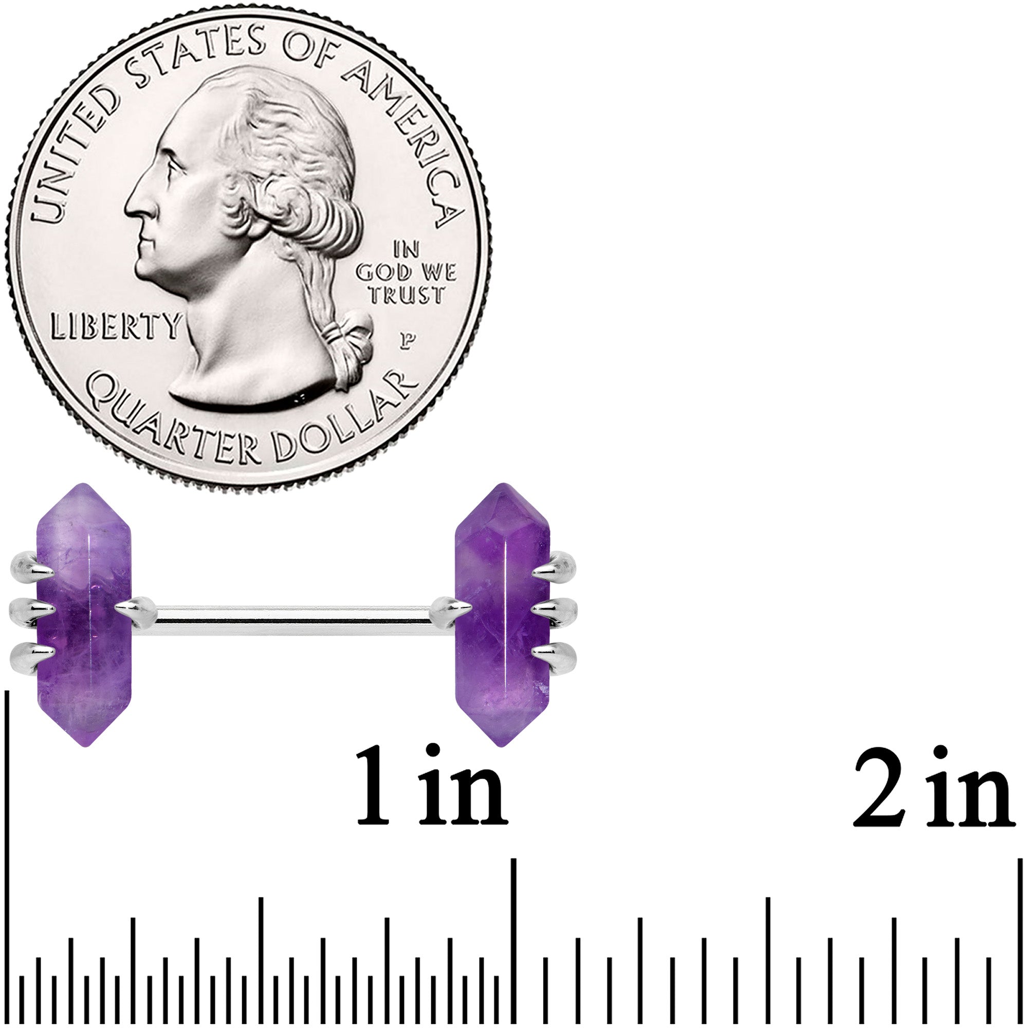 14 Gauge 9/16 Purple Amethyst Stone Obelisks Barbell Nipple Ring Set