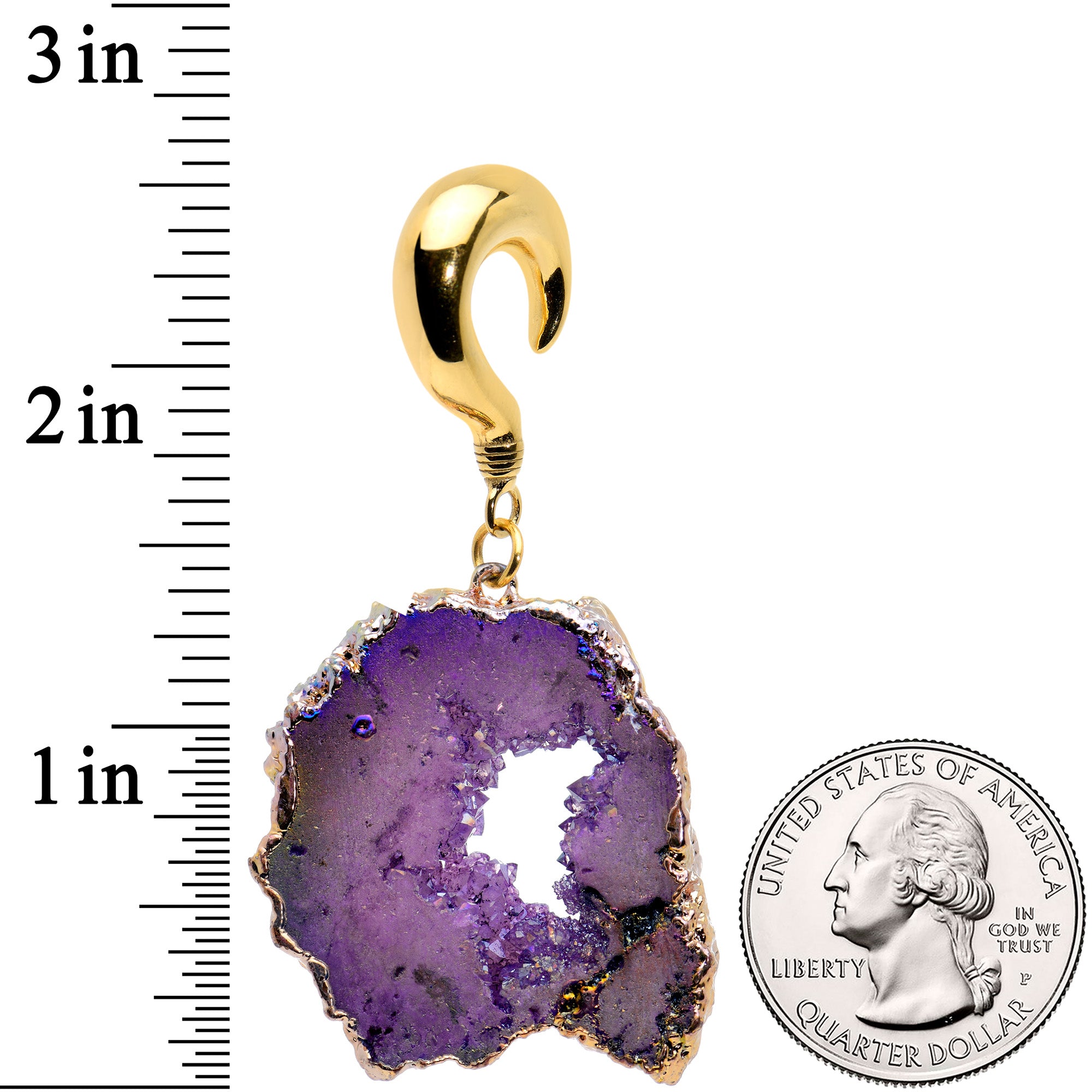2G Gold Tone Purple Druzy Stone Curved Taper Ear Weights