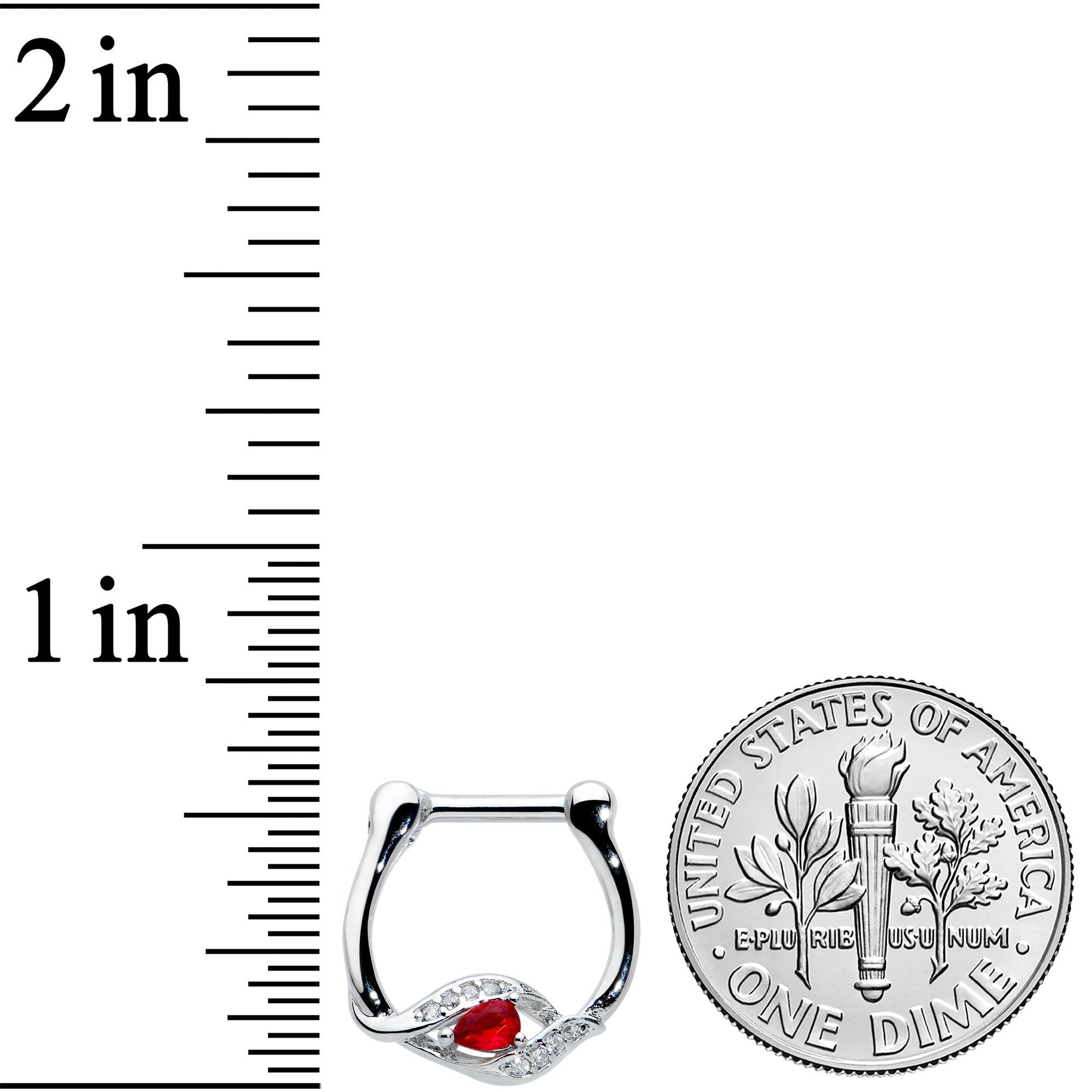 16G 1/4 Clear Red Gem Swirling Oval Cartilage Clicker