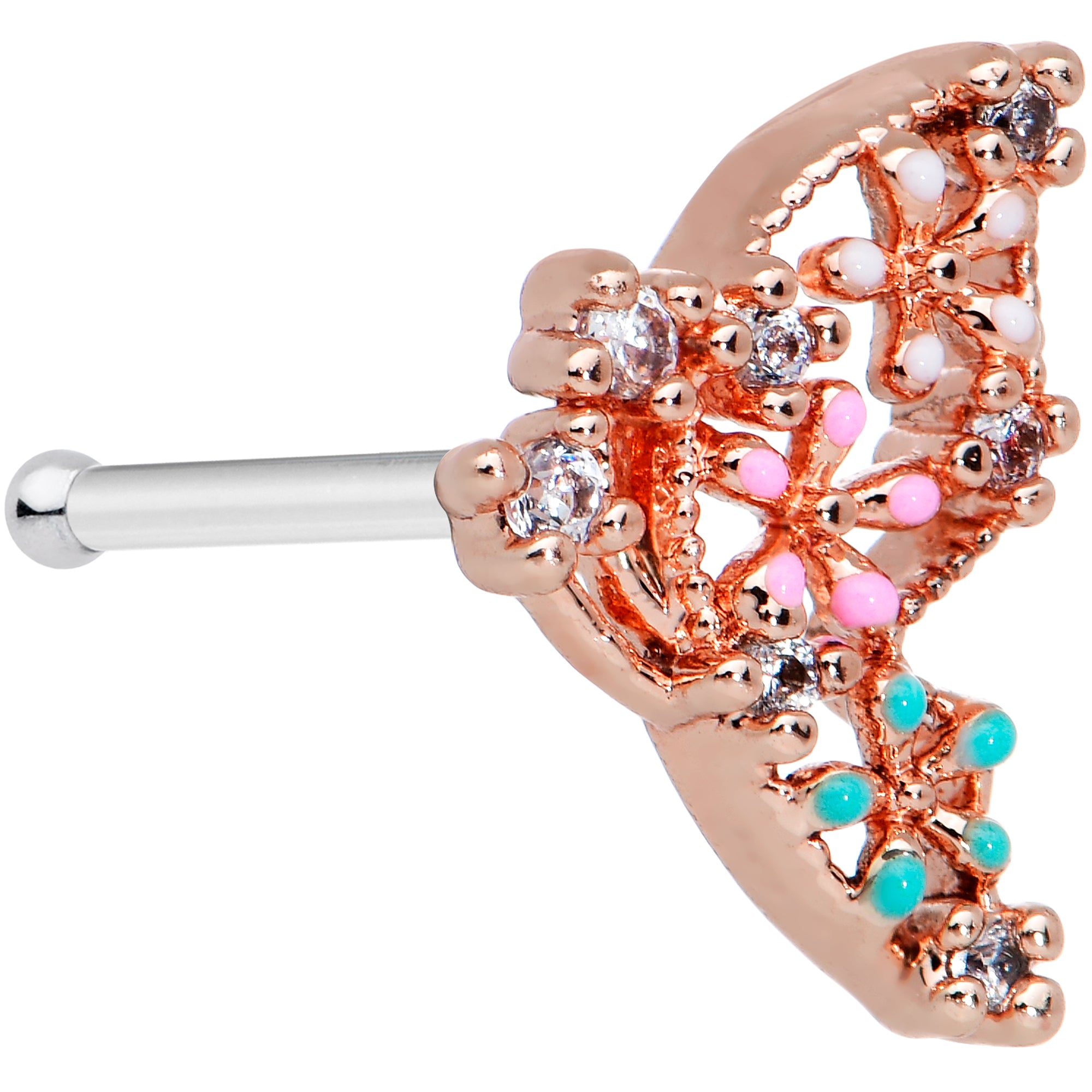 20 Gauge 1/4 Clear CZ Gem Rose Gold Tone Abstract Butterfly Nose Bone