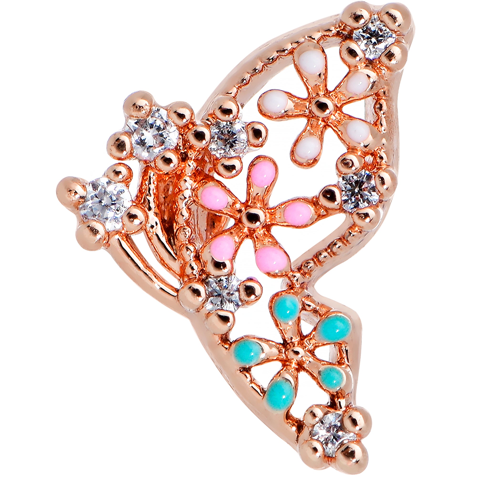 20 Gauge 1/4 Clear CZ Gem Rose Gold Tone Abstract Butterfly Nose Bone