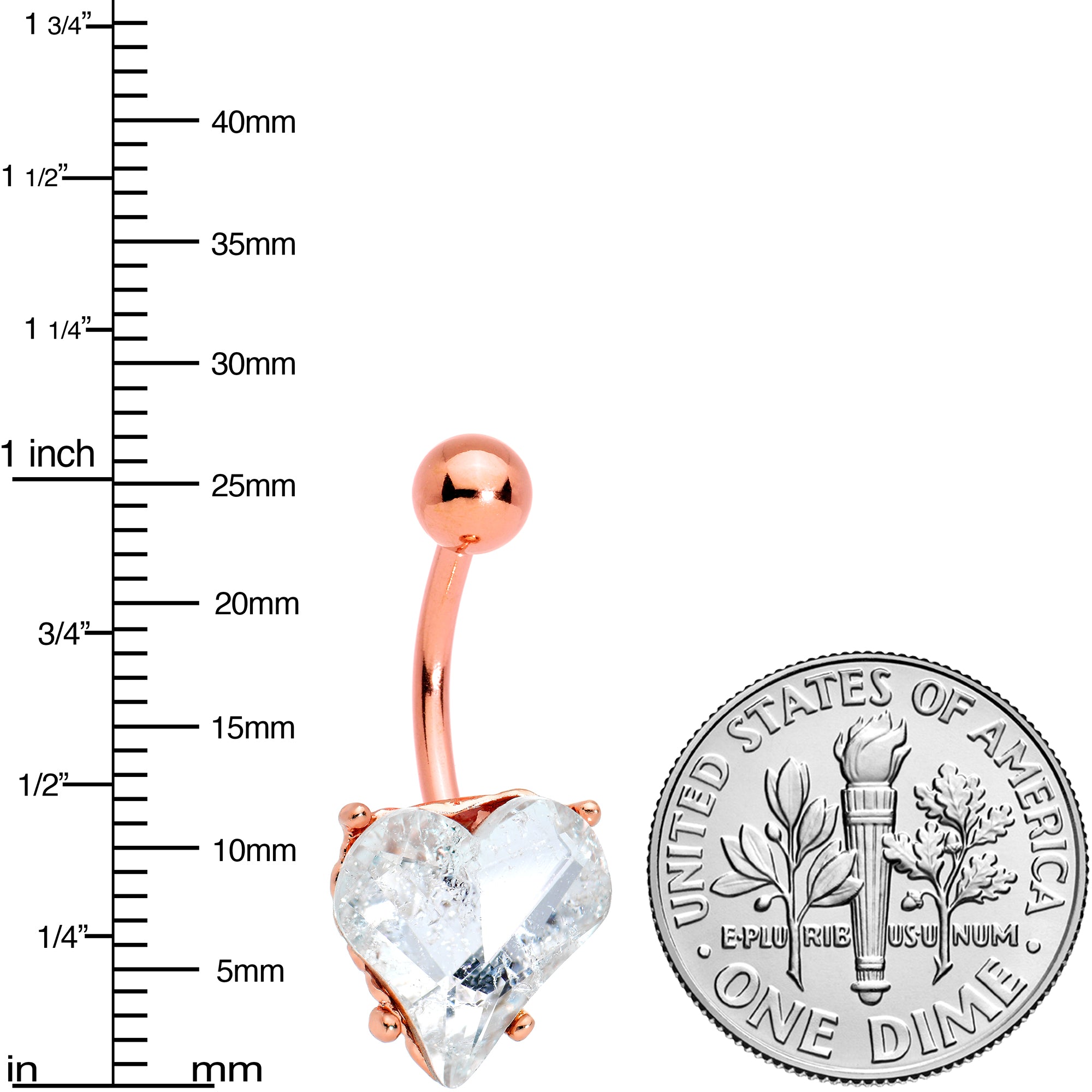 Clear Gem Rose Gold Tone Big Heart Valentines Belly Ring
