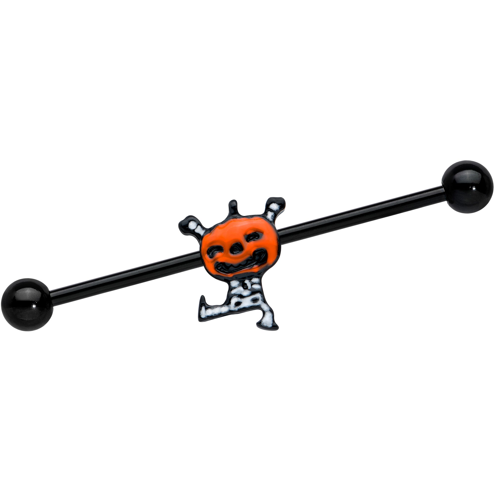 14 Gauge Dancing Skeleton Pumpkin Halloween Industrial Barbell 38mm