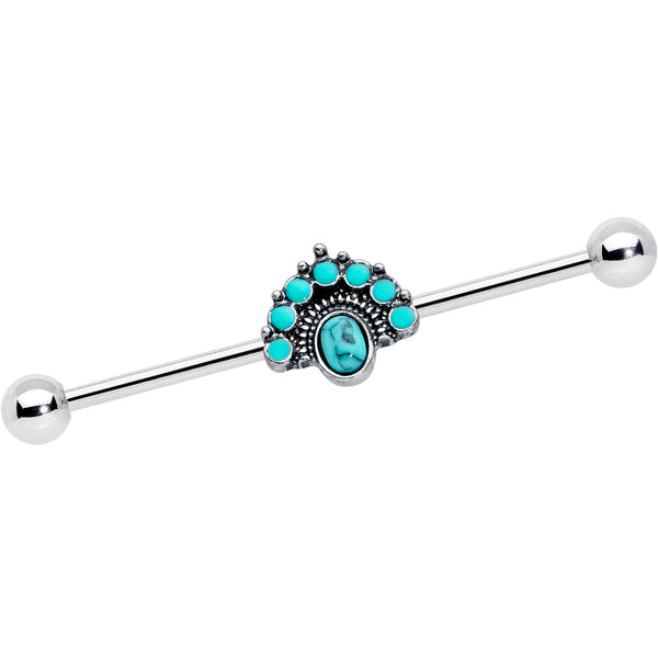 14 Gauge Blue Turquoise Stone Southwest Shield Industrial Barbell 38mm