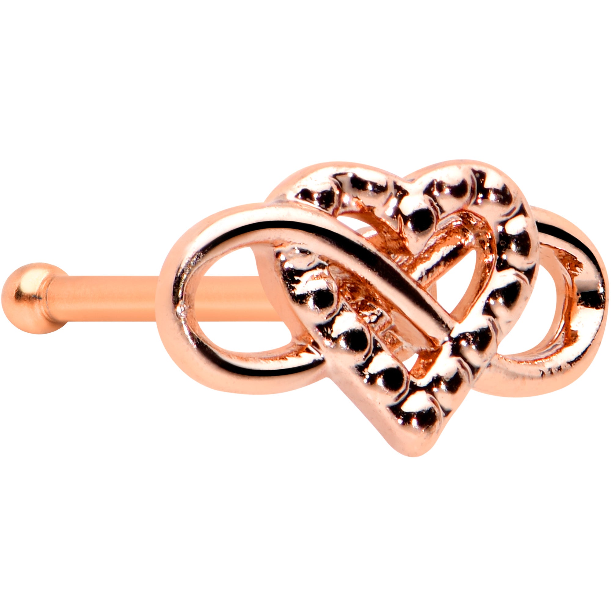 20G 1/4 Rose Gold Tone Textured Infinity Heart Nose Bone